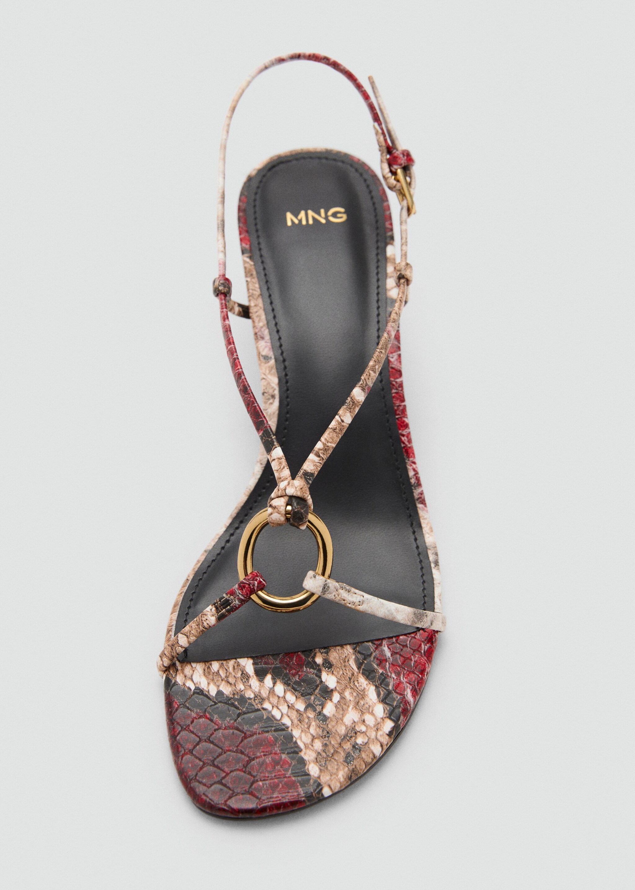 Heeled sandal with hoop detail - Details of the article 3, Coral Red. Ref: 17063797-00.