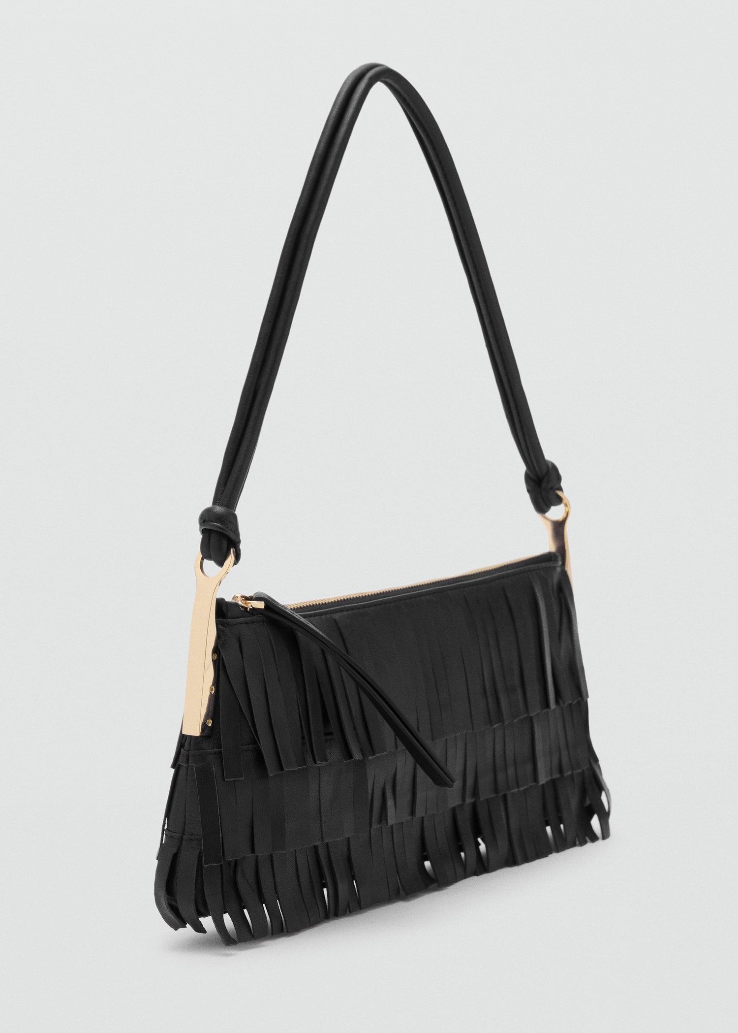Leather shoulder bag with fringes MANGO India - Main Image