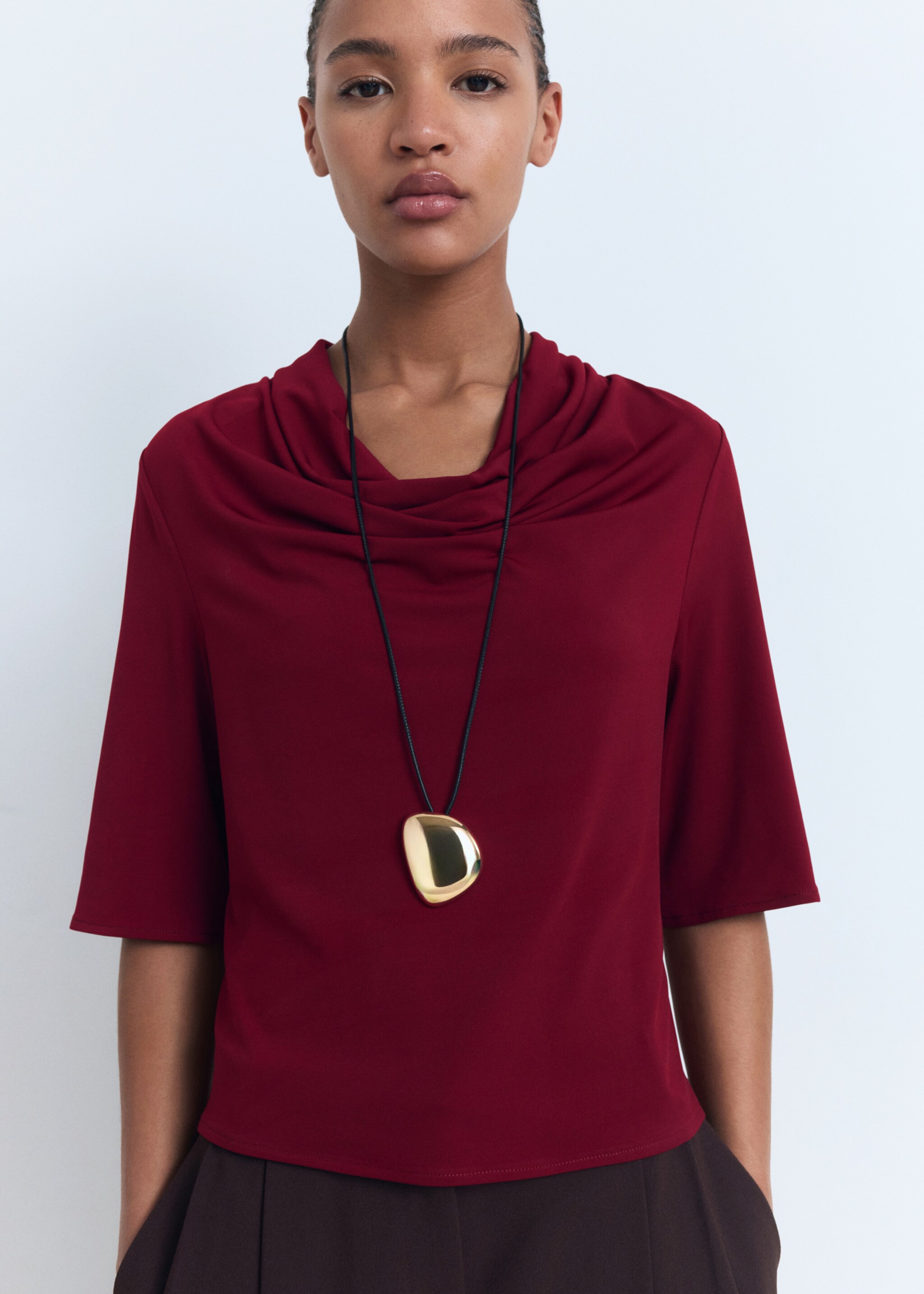 Draped neck top - Medium plane, Burgundy. Ref: 17064075-00.