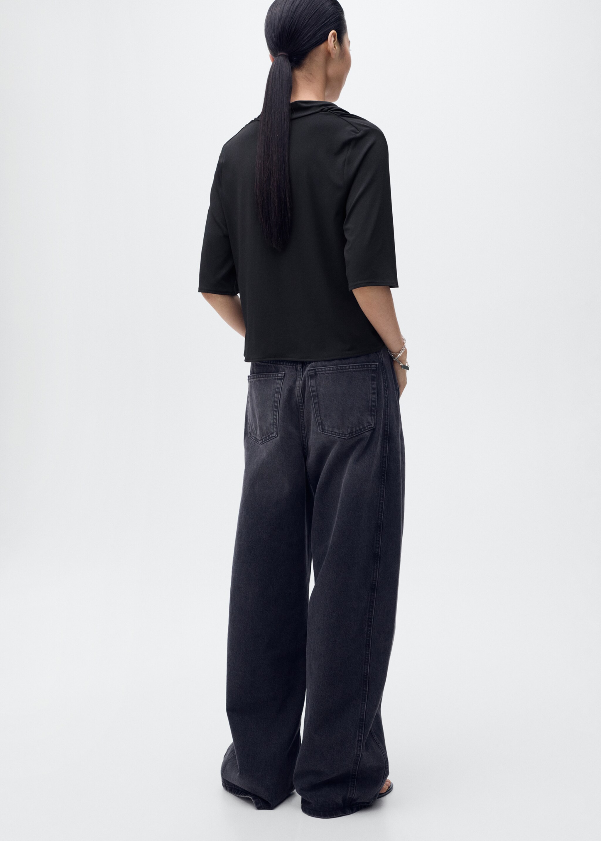 Draped neck top - Reverse of the article, Black. Ref: 17064075-00.