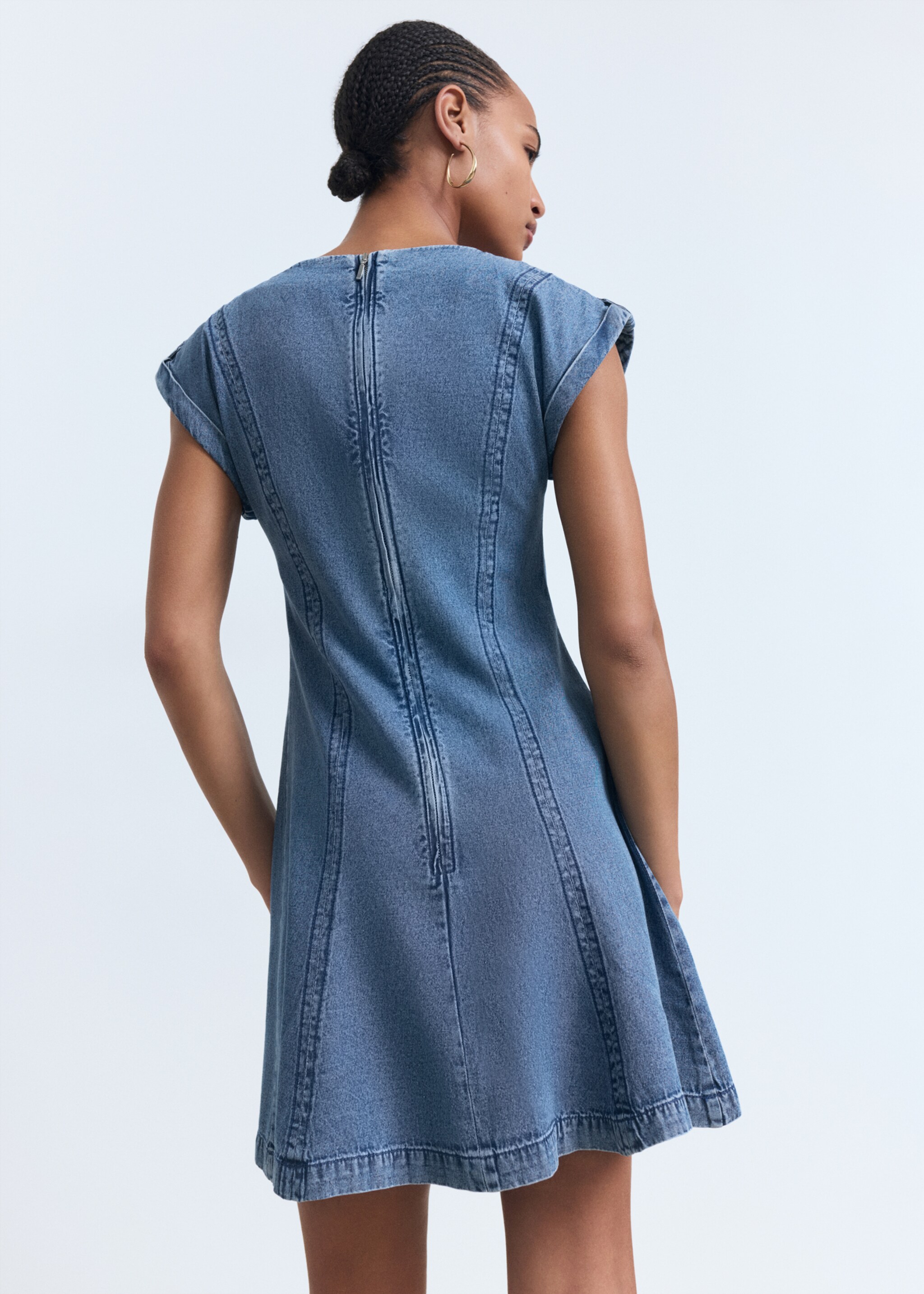 Denim dress with seam detail - Reverse of the article, Medium Blue. Ref: 17064077-00.