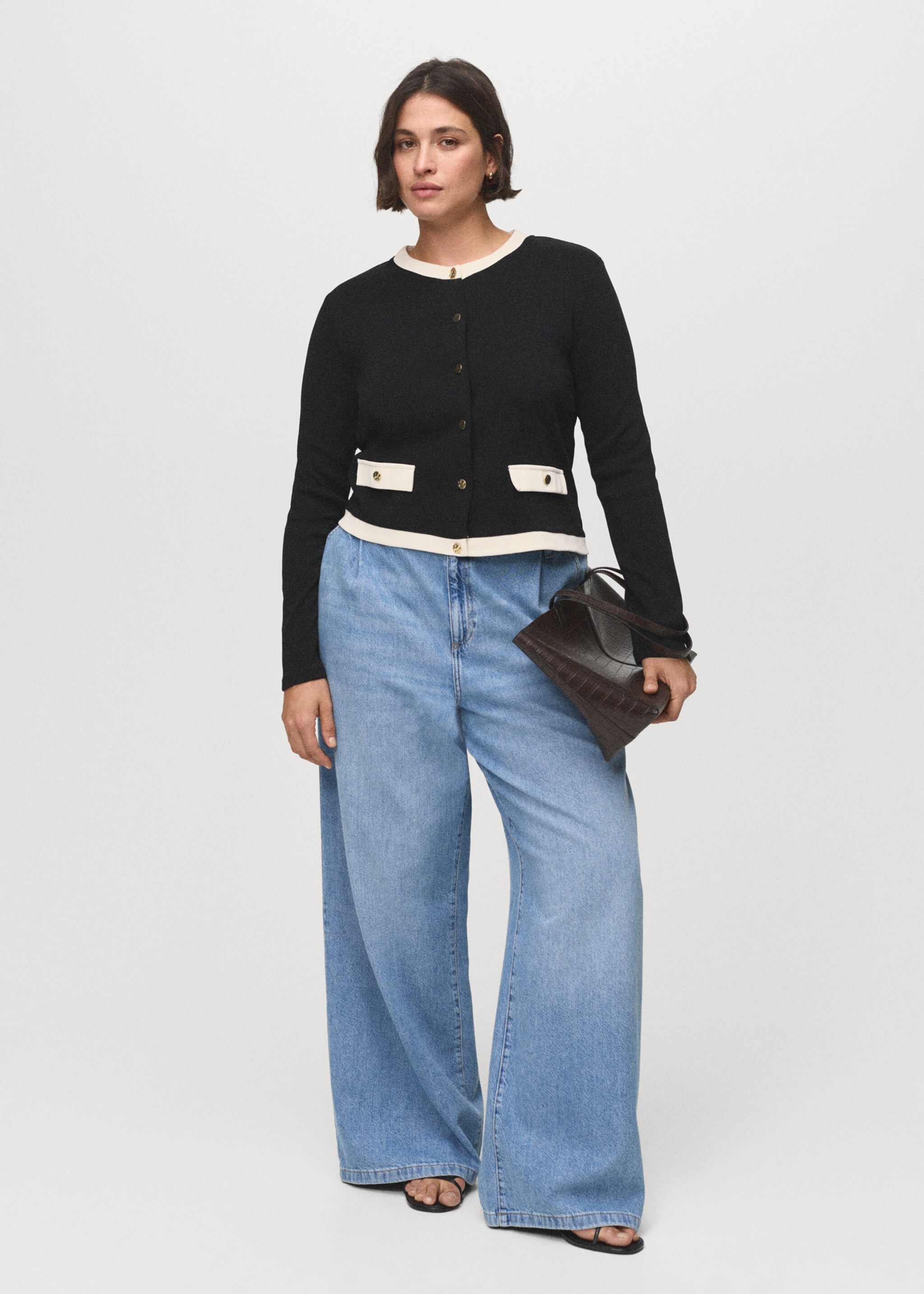 Contrasting cotton cardigan - Details of the article 3, Black. Ref: 17064082-00.