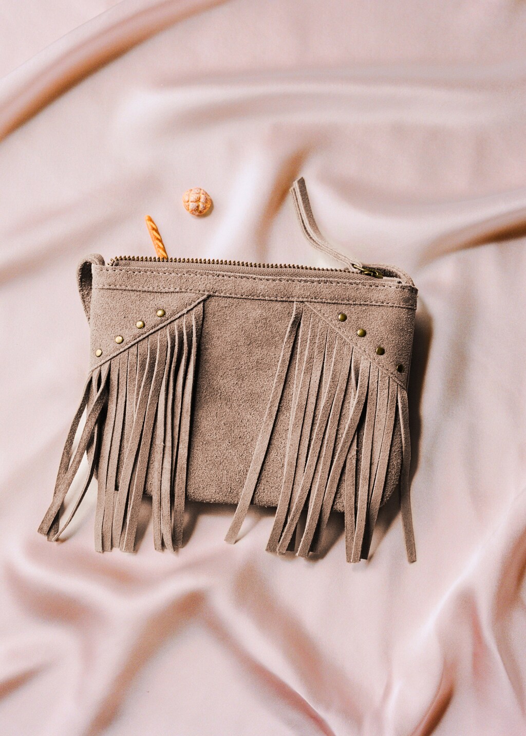 Leather fringes bag