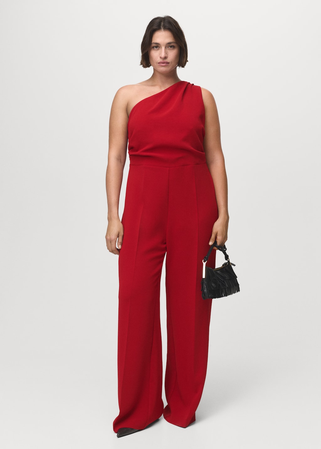 Long asymmetrical draped jumpsuit