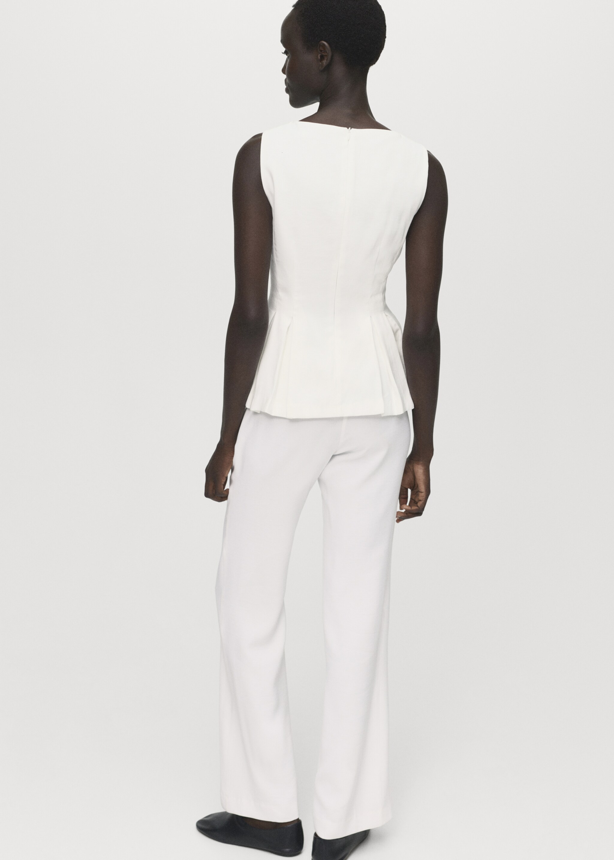 Peplum top with pleat detail - Reverse of the article, White. Ref: 17064090-00.