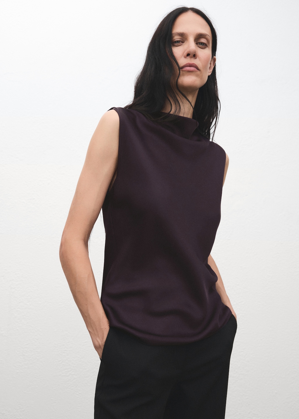 Satin blouse with draped neck