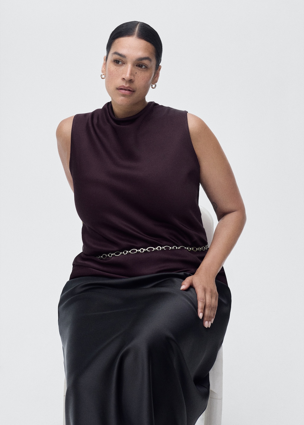 Satin blouse with draped neck - Women | MANGO USA