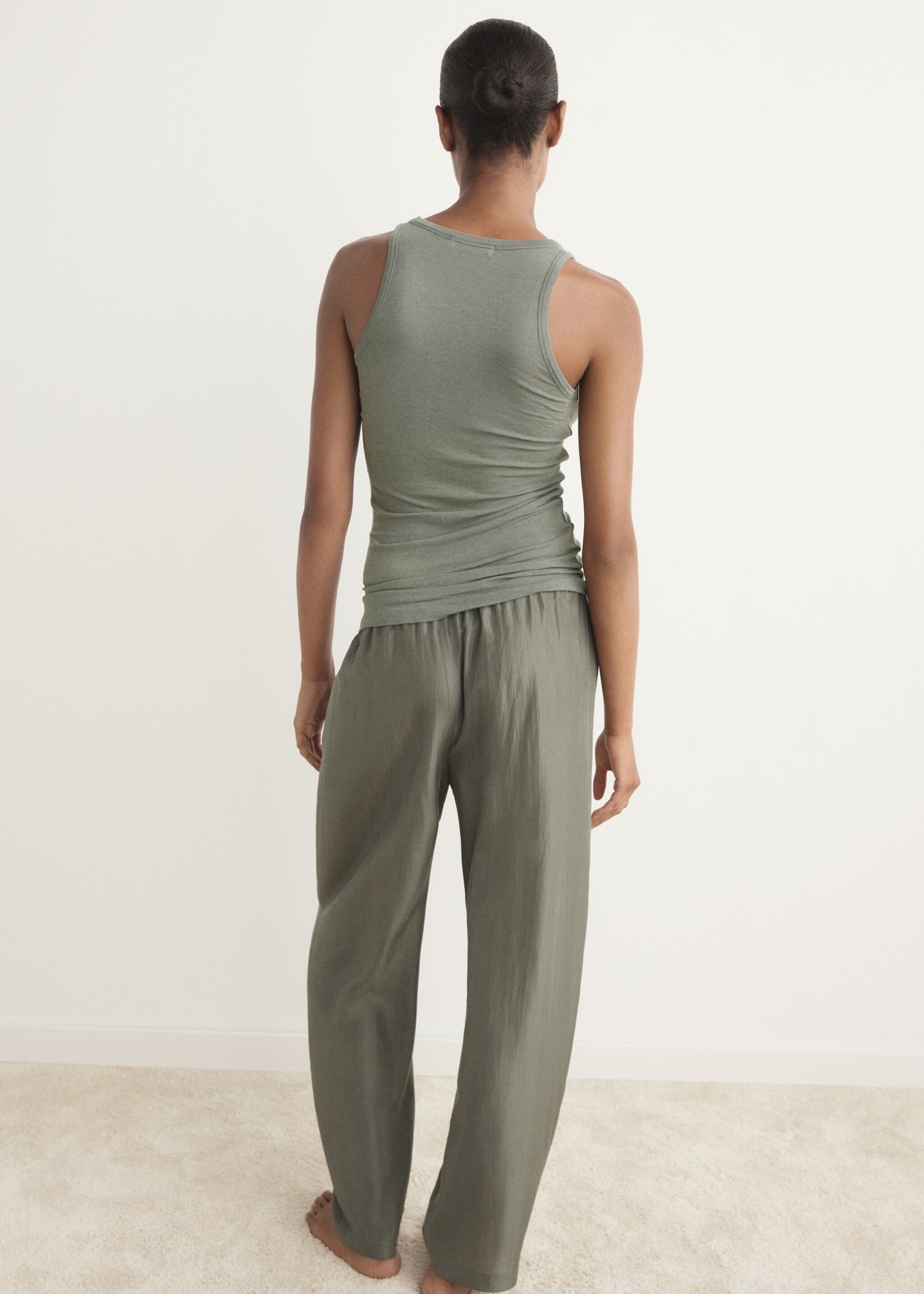 Cashmere pyjama top - Reverse of the article, Green. Ref: 17064105-00.
