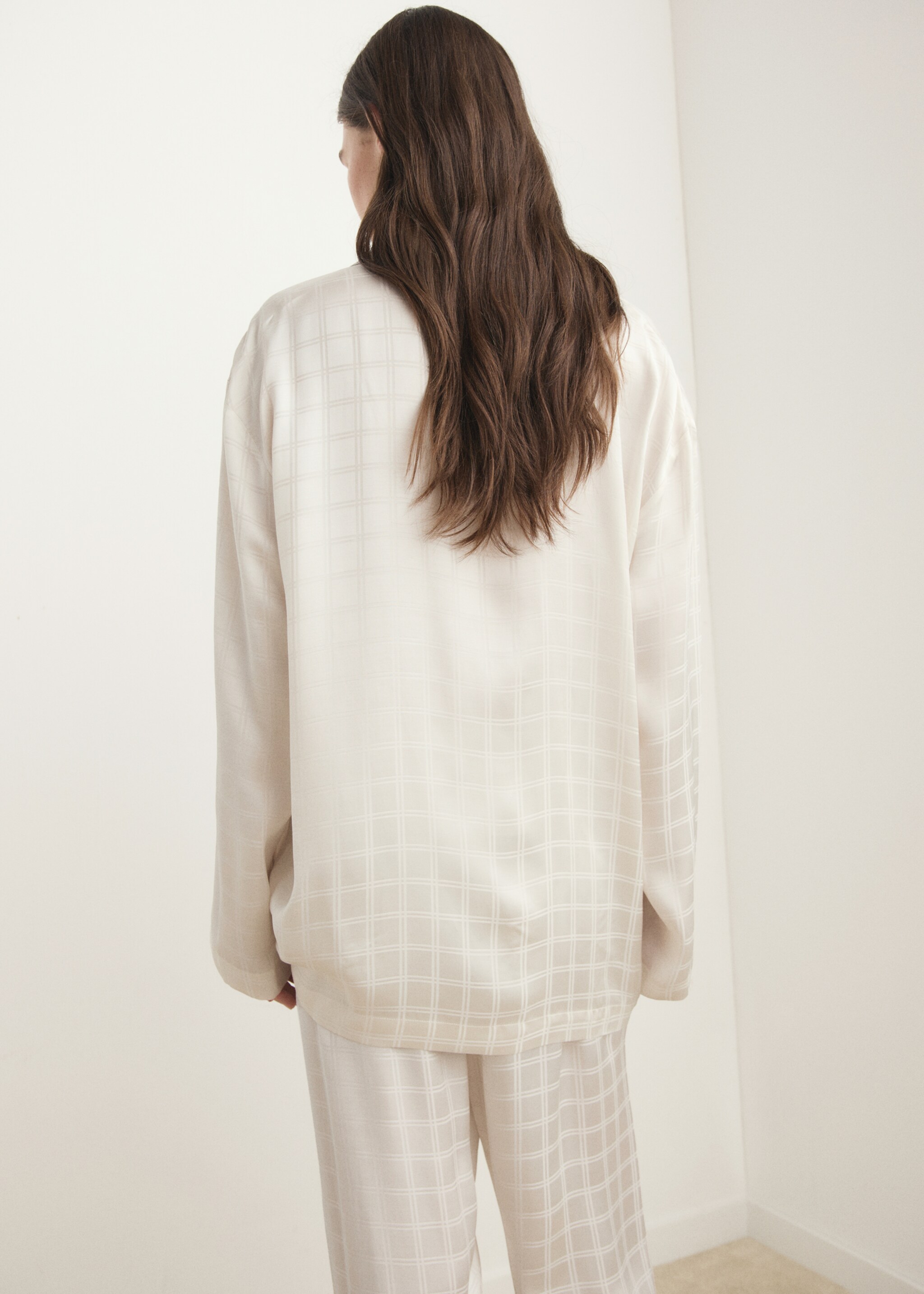 Camisa de pijama xadrez de rayon - Verso do artigo, Branco-marfim. Ref: 17064108-00.
