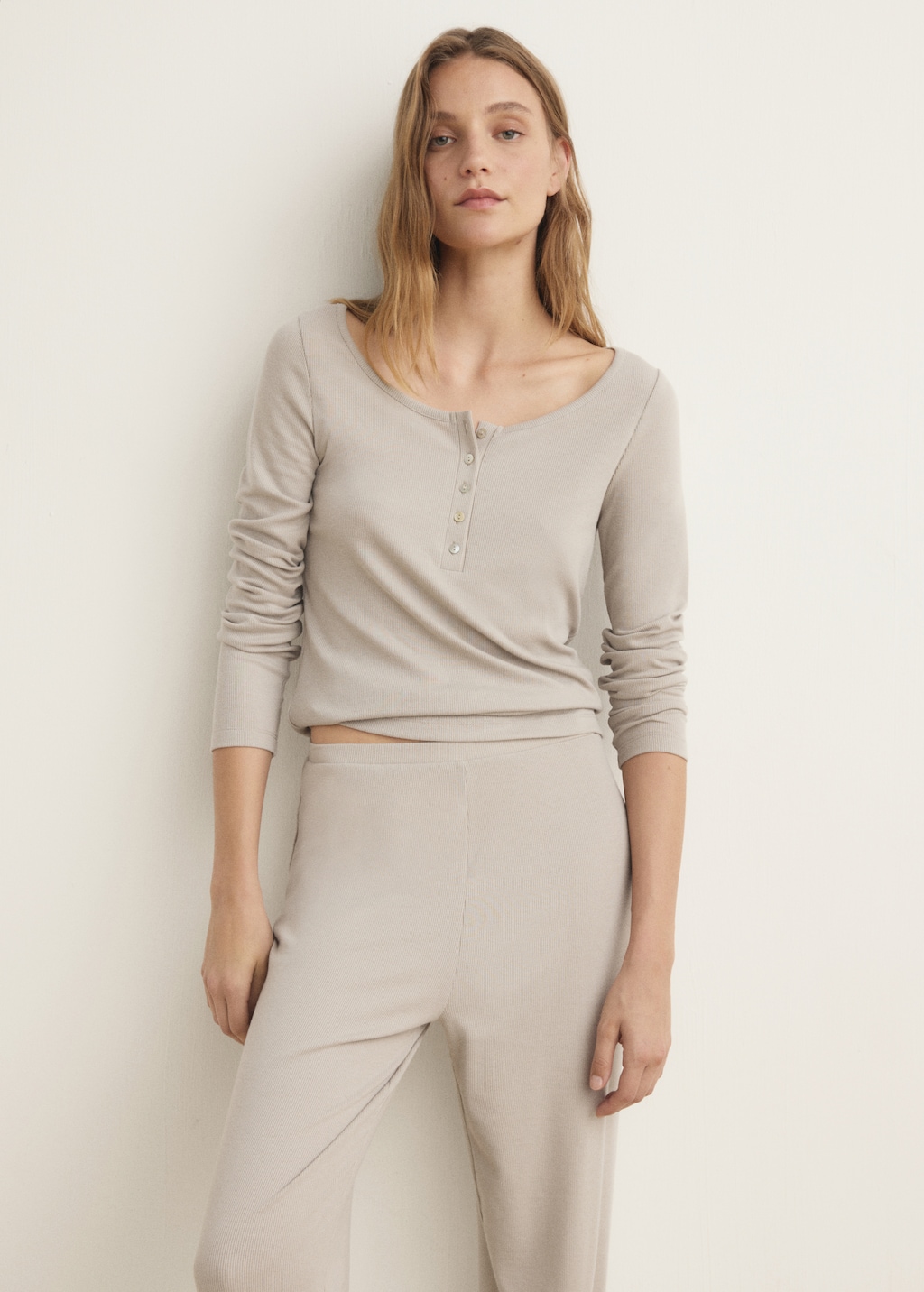 Ribbed knit button-down T-shirt