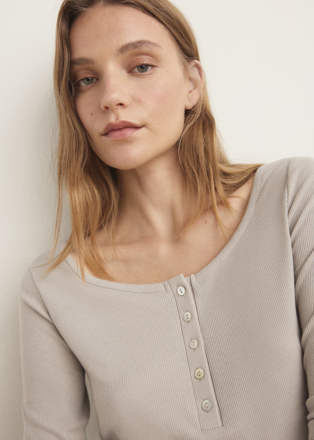 Ribbed knit button-down T-shirt