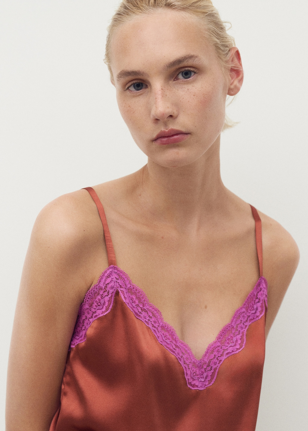 Silk top with contrasting lace