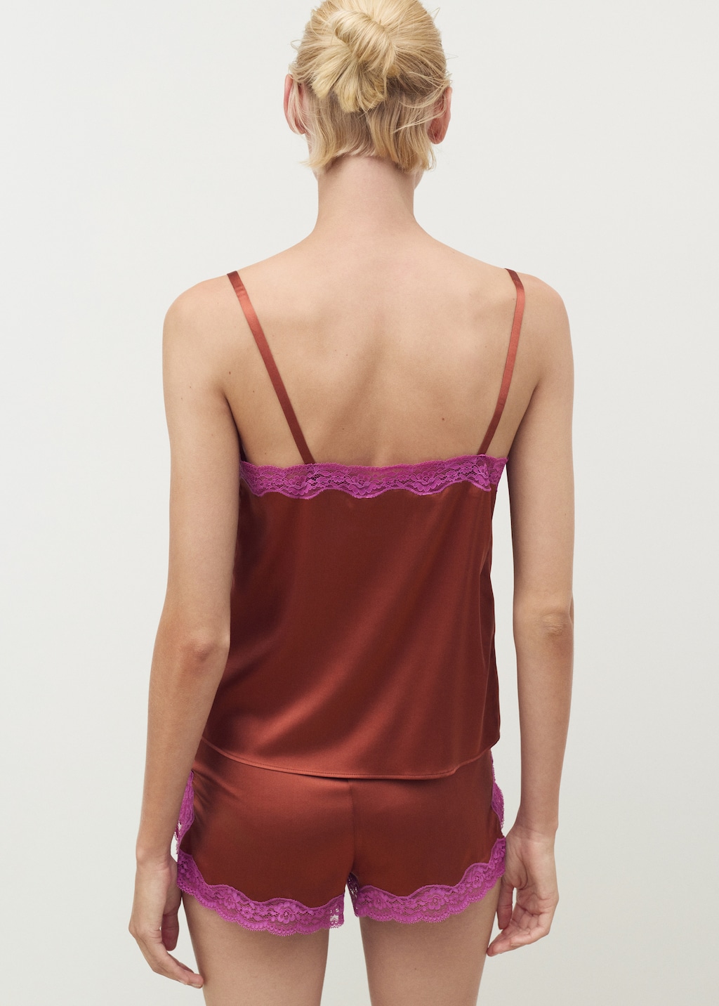 Silk top with contrasting lace