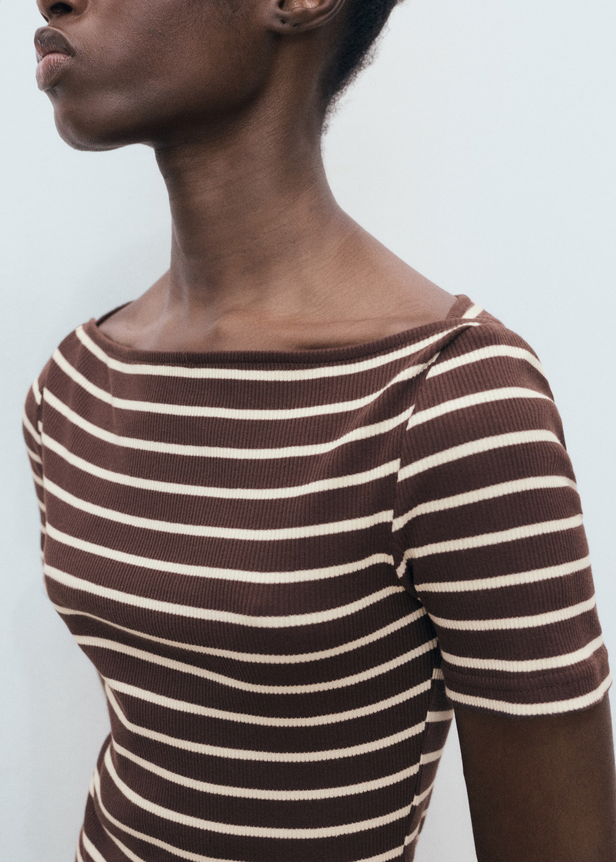 Mixed striped dress - Details of the article 1, Brown. Ref: 17064115-00.