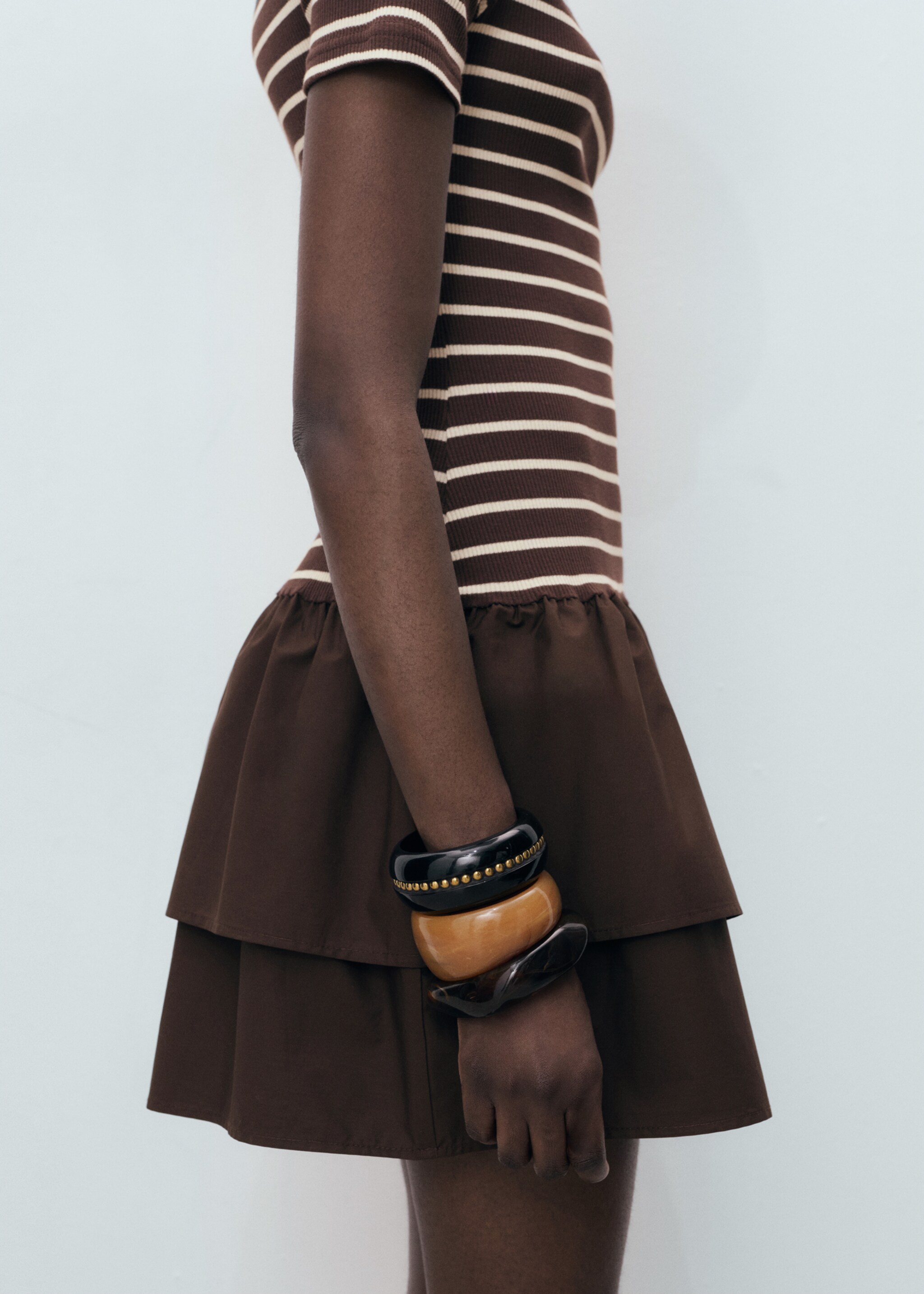 Mixed striped dress - Details of the article 6, Brown. Ref: 17064115-00.