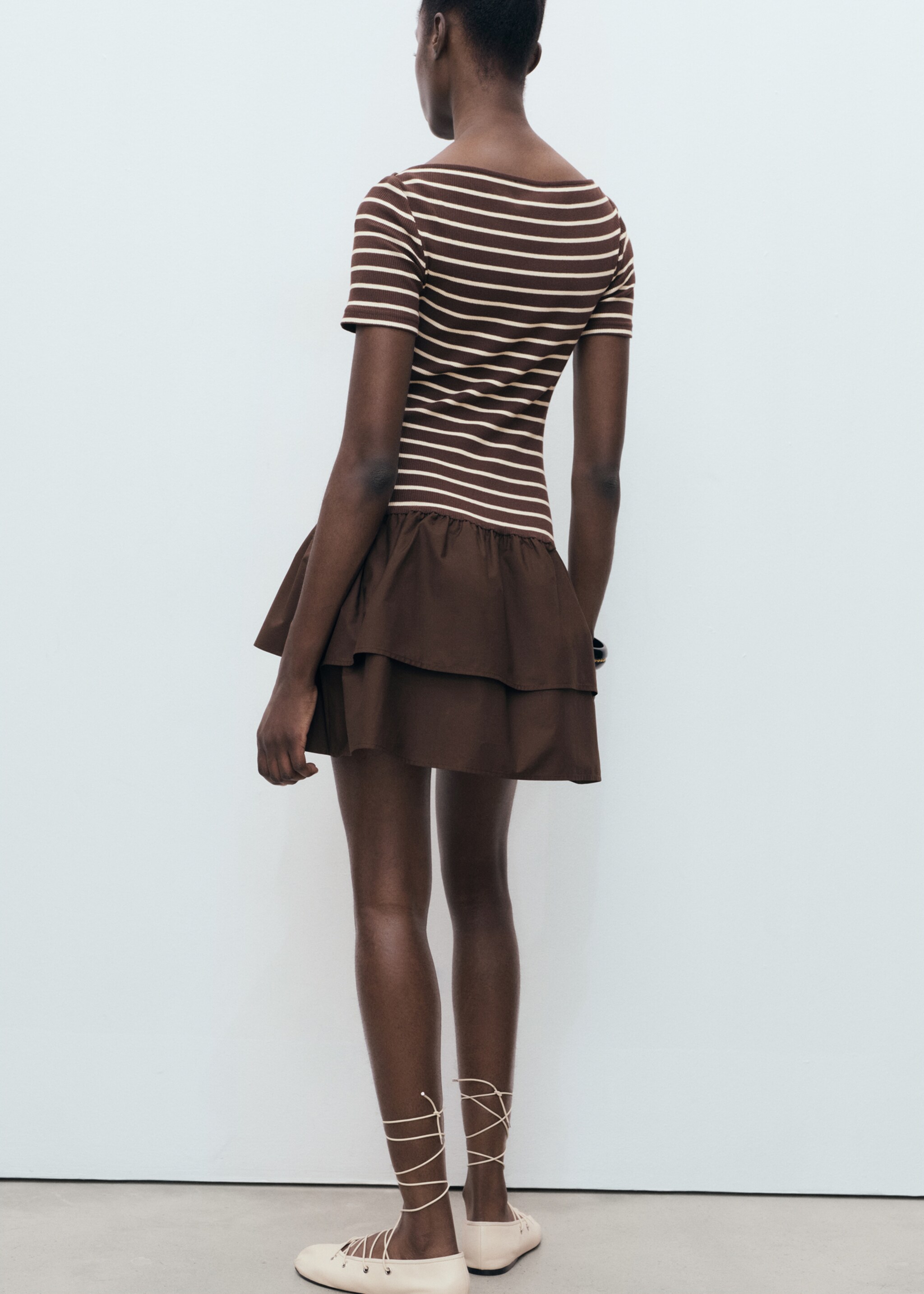 Mixed striped dress - Reverse of the article, Brown. Ref: 17064115-00.