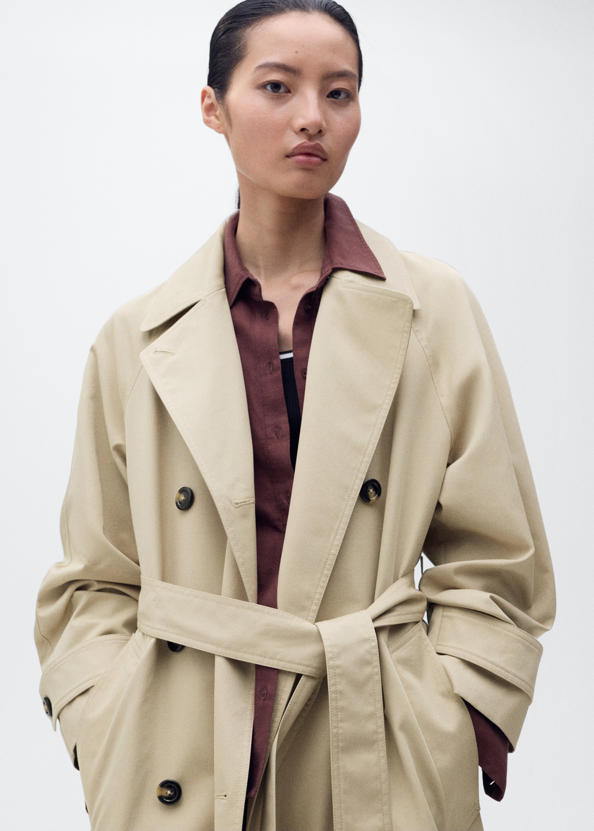 Long double-breasted trench coat - Medium plane