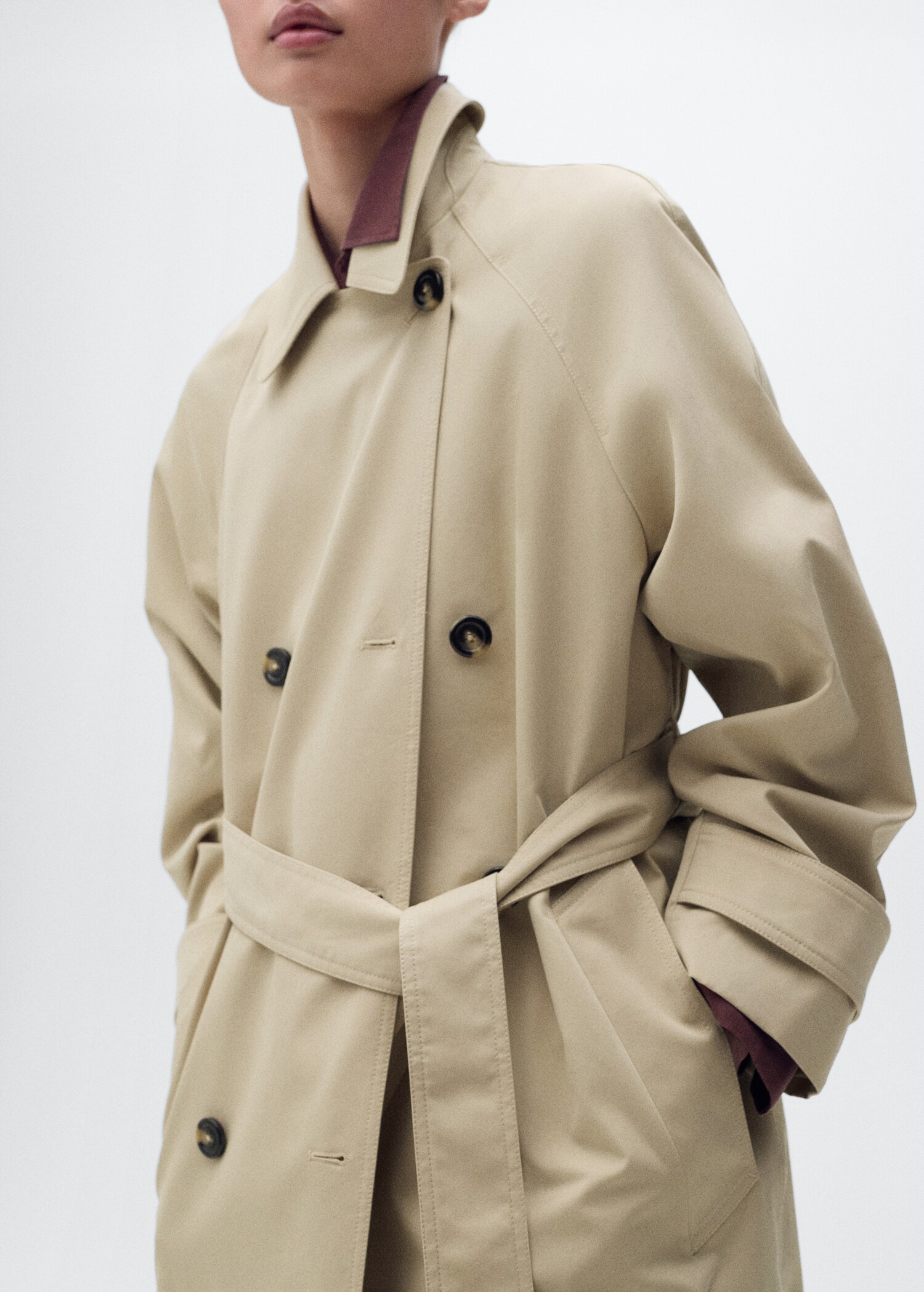 Long double-breasted trench coat - Women | MANGO USA