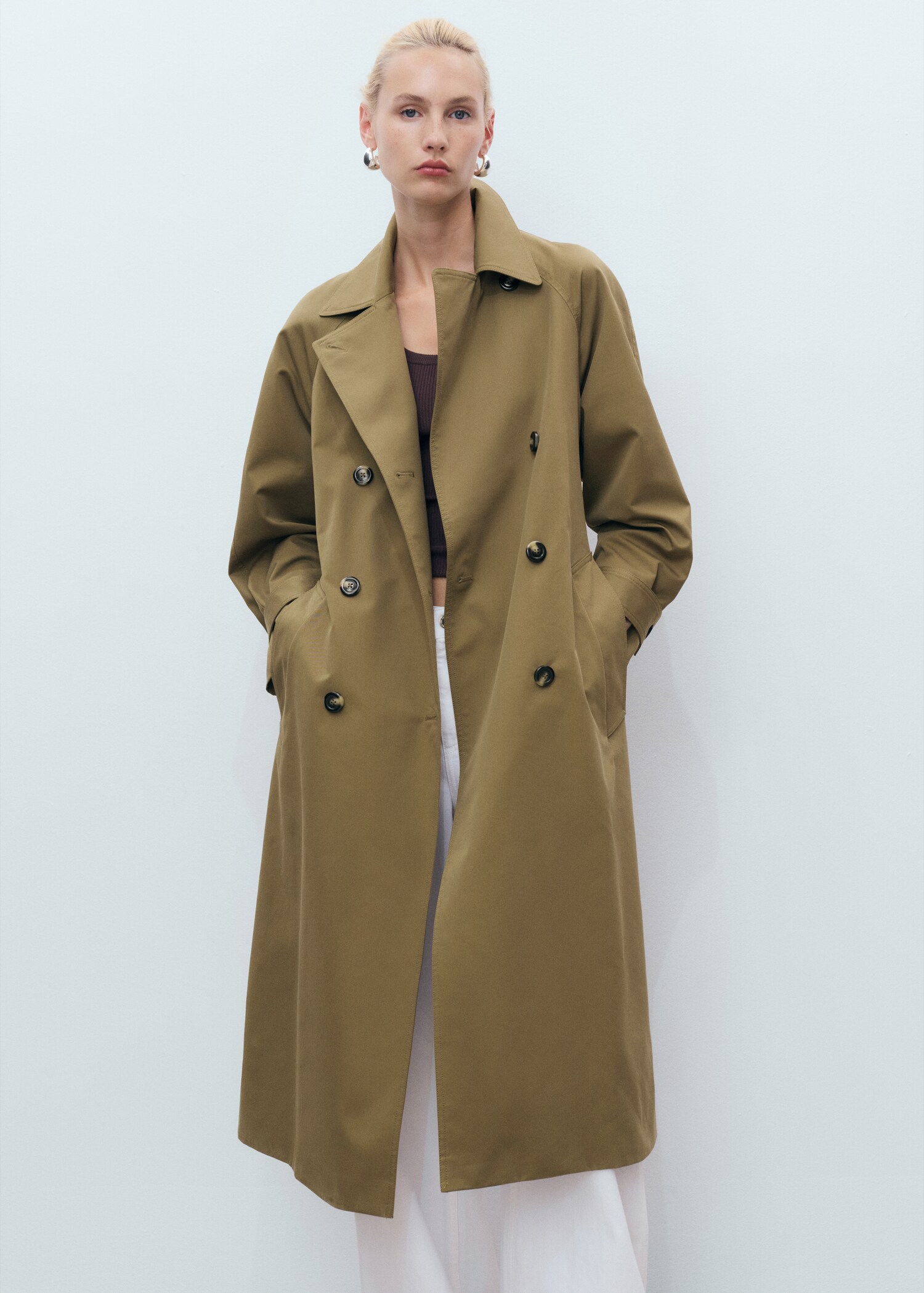 Long double-breasted trench coat - Medium plane