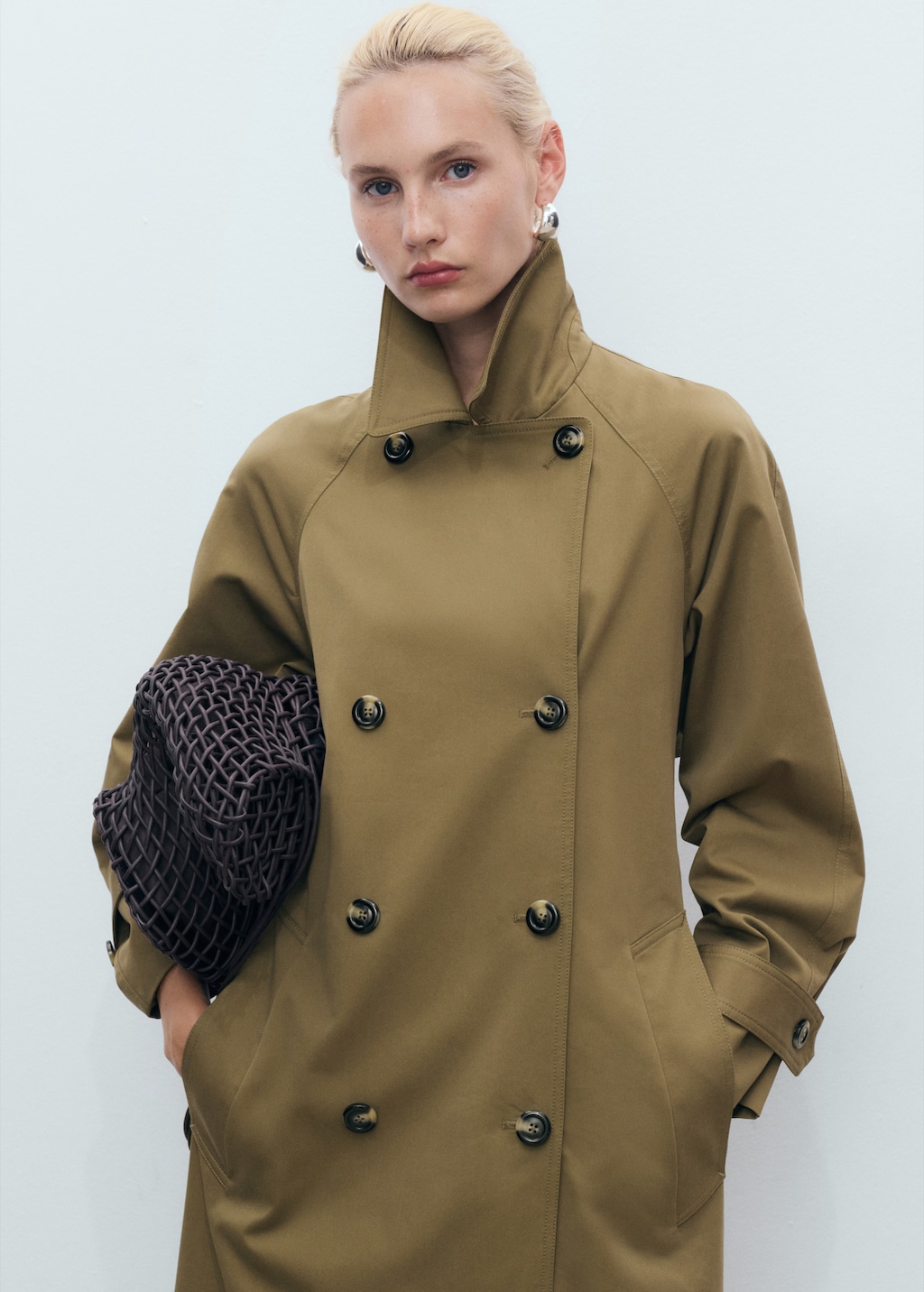 Long double-breasted trench coat