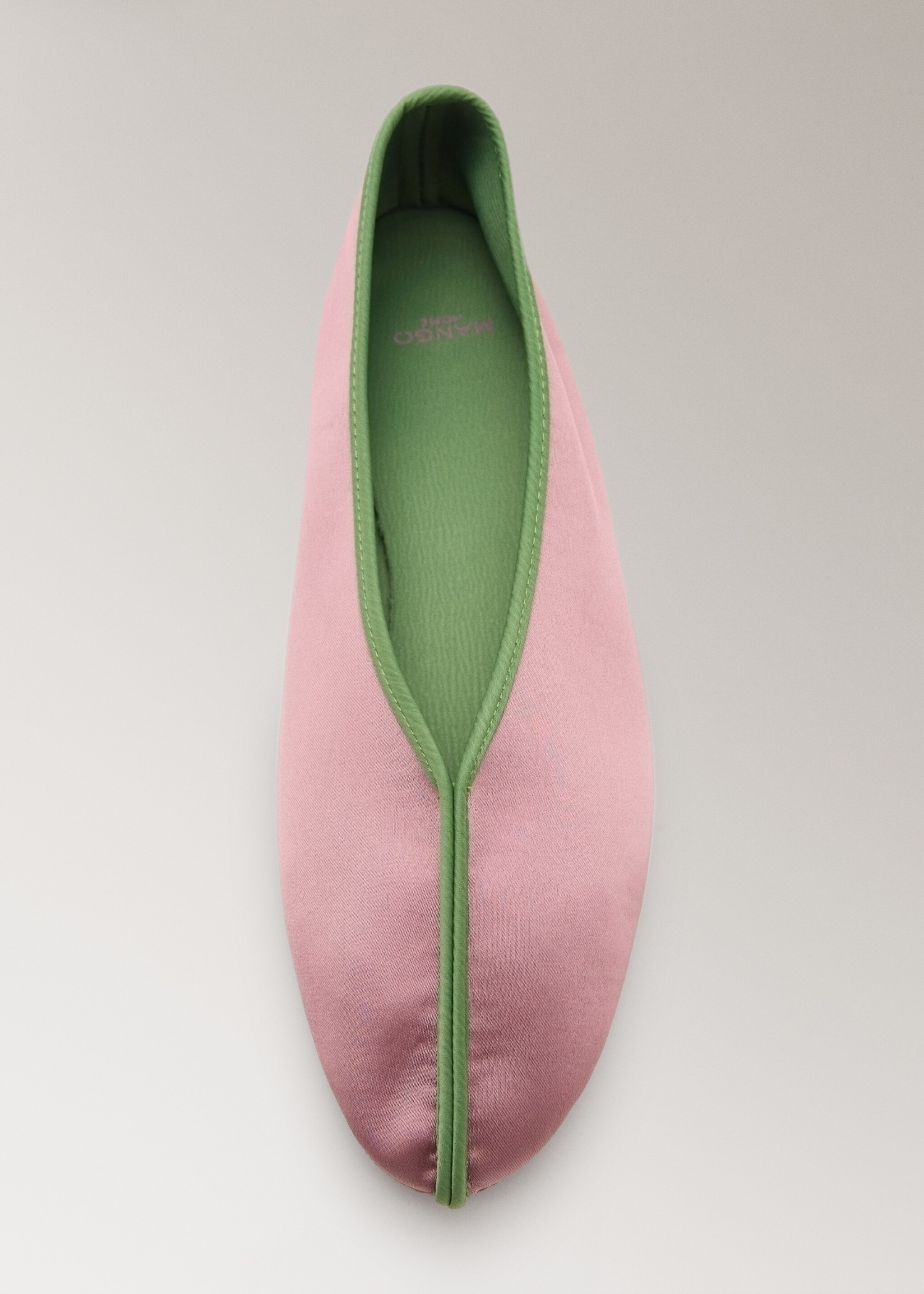 Satin ballet flats with contrast piping - Details of the article 2, Plum. Ref: 17064119-00.