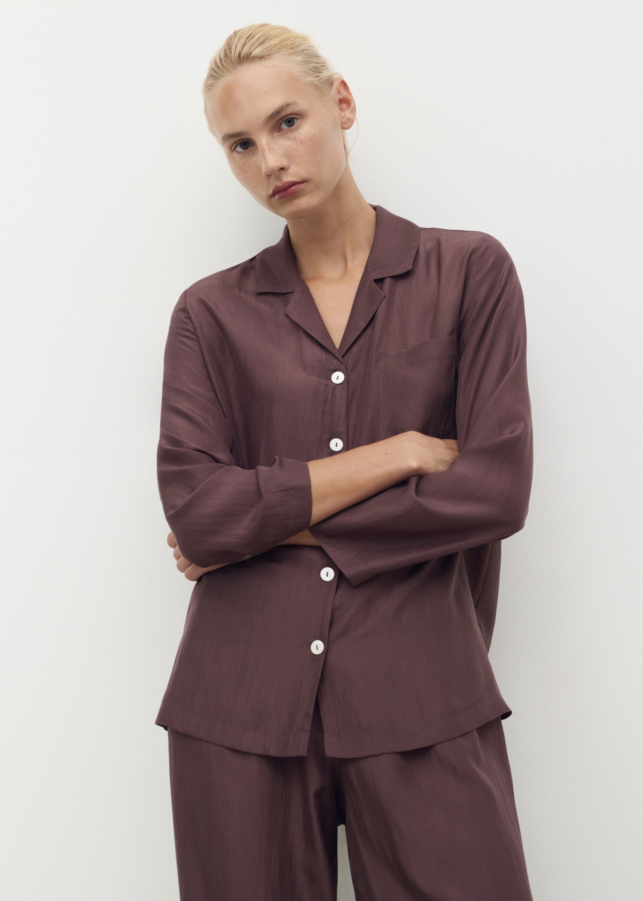 Silk long shirt - Medium plane, Blackberry. Ref: 17064126-00.