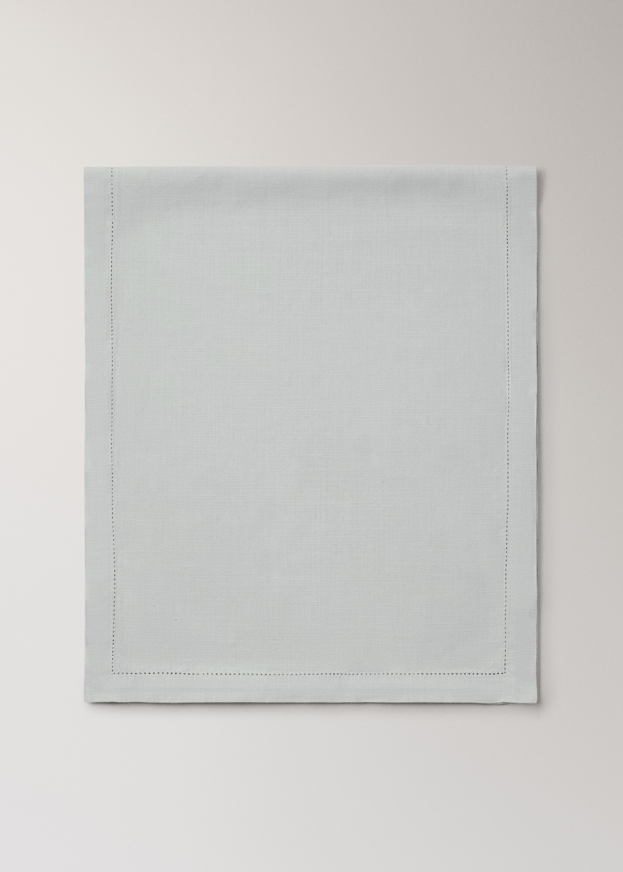 Cotton table runner with hemstitch detail - Article without model, Grey. Ref: 17064128-00.