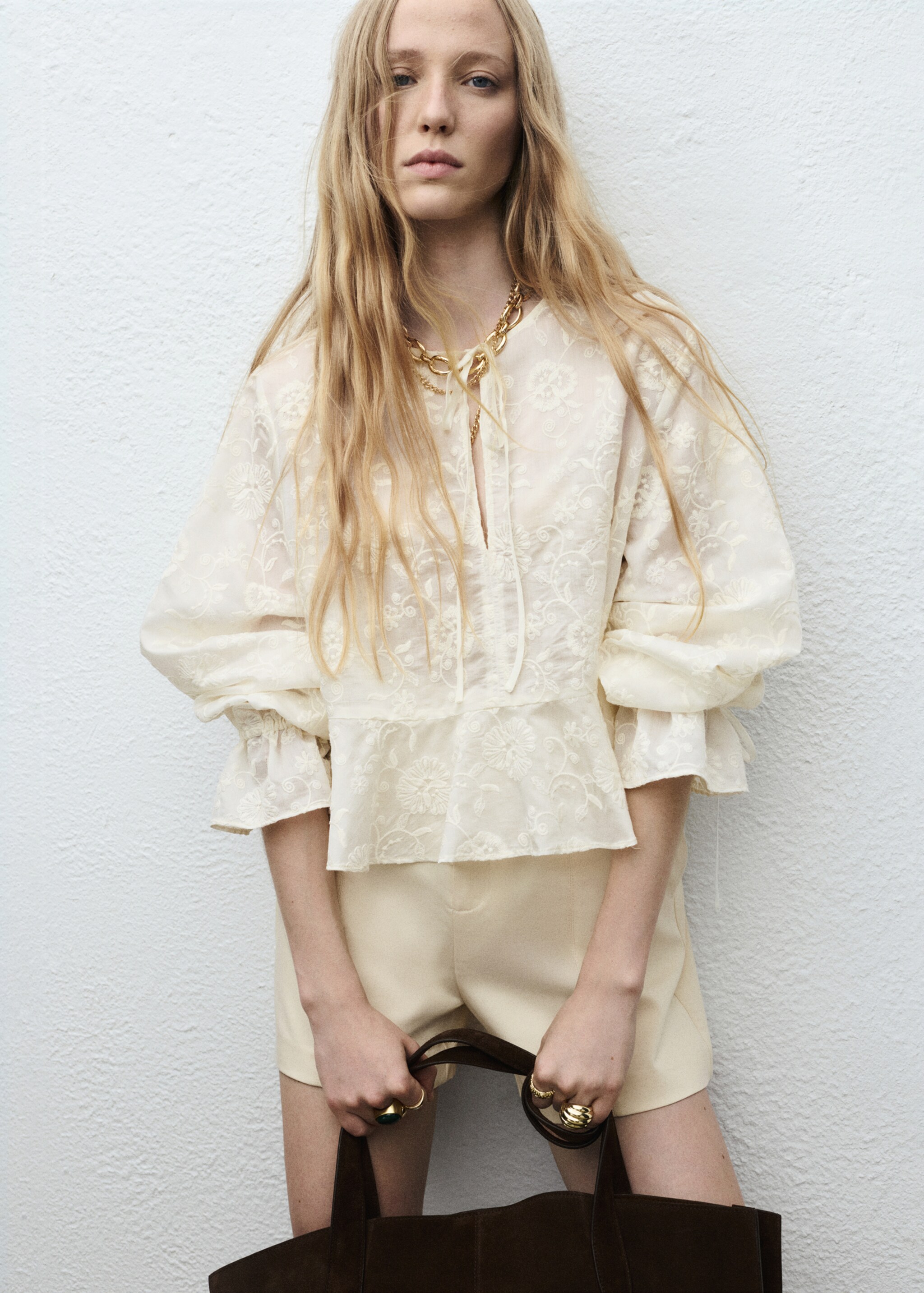 Embroidered lyocell blouse - Medium plane, Ecru. Ref: 17064130-00.