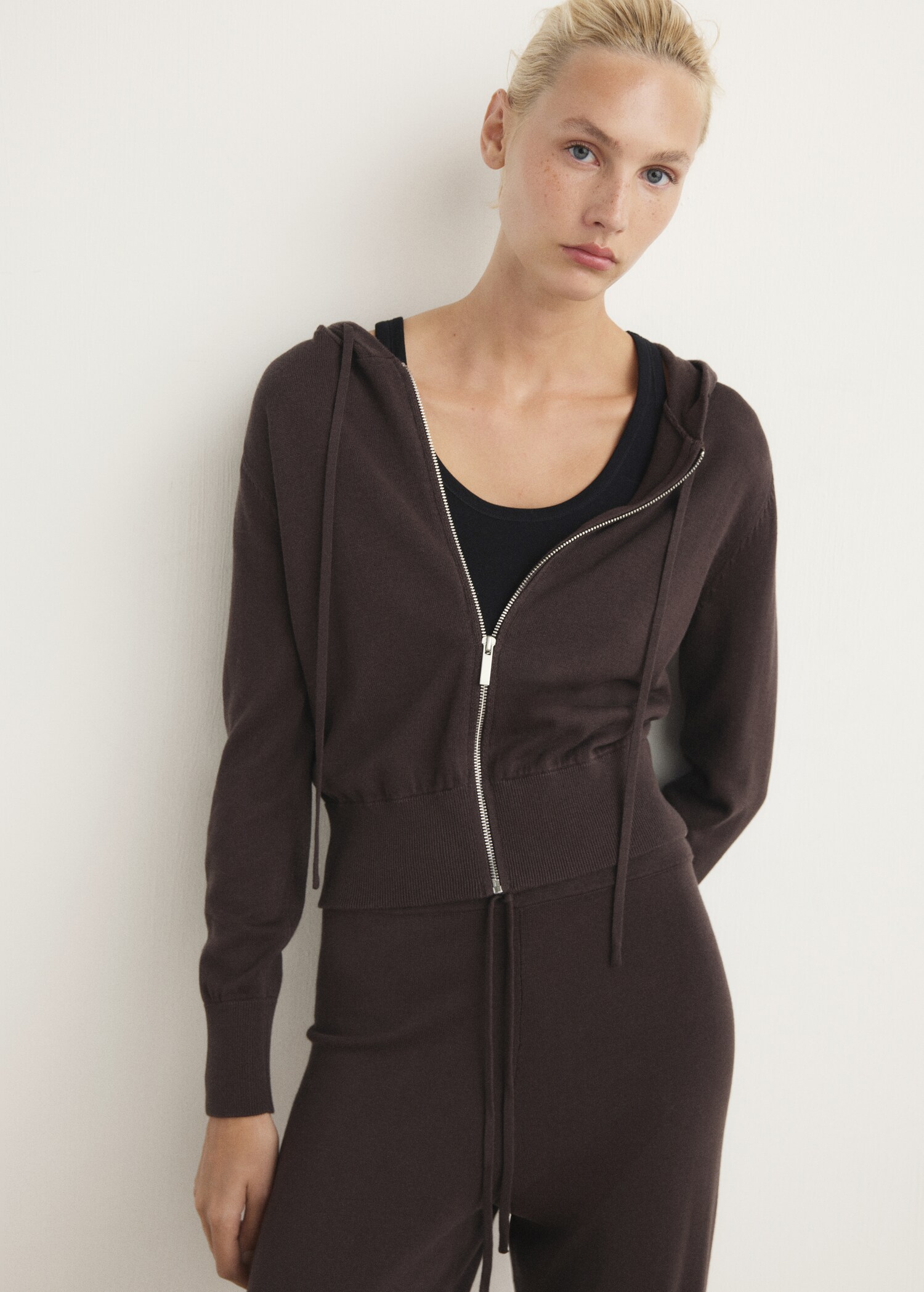 Cotton knit hooded cardigan - Medium plane