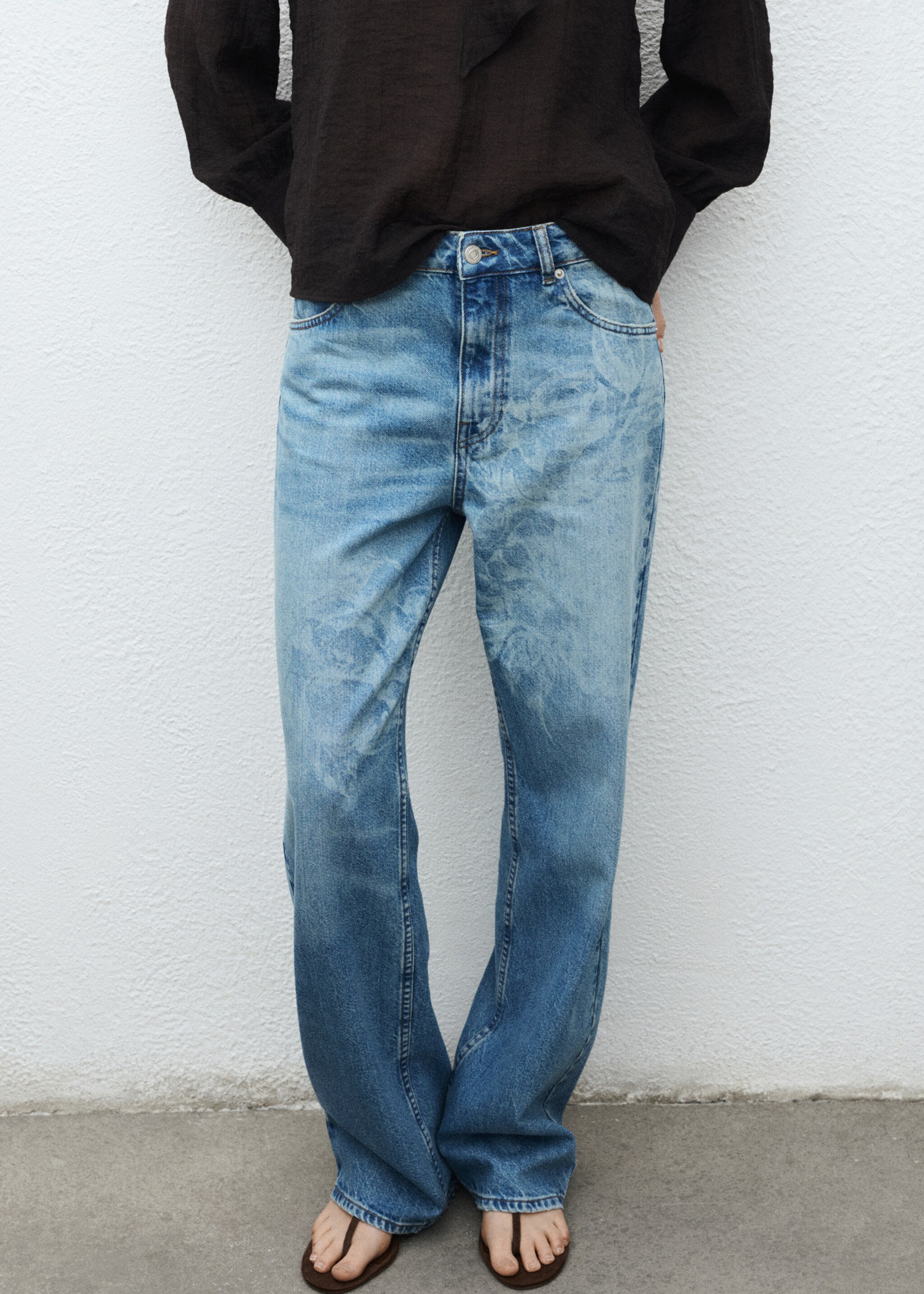 Straight-leg jeans with floral pattern - Medium plane, Medium Blue. Ref: 17064140-00.