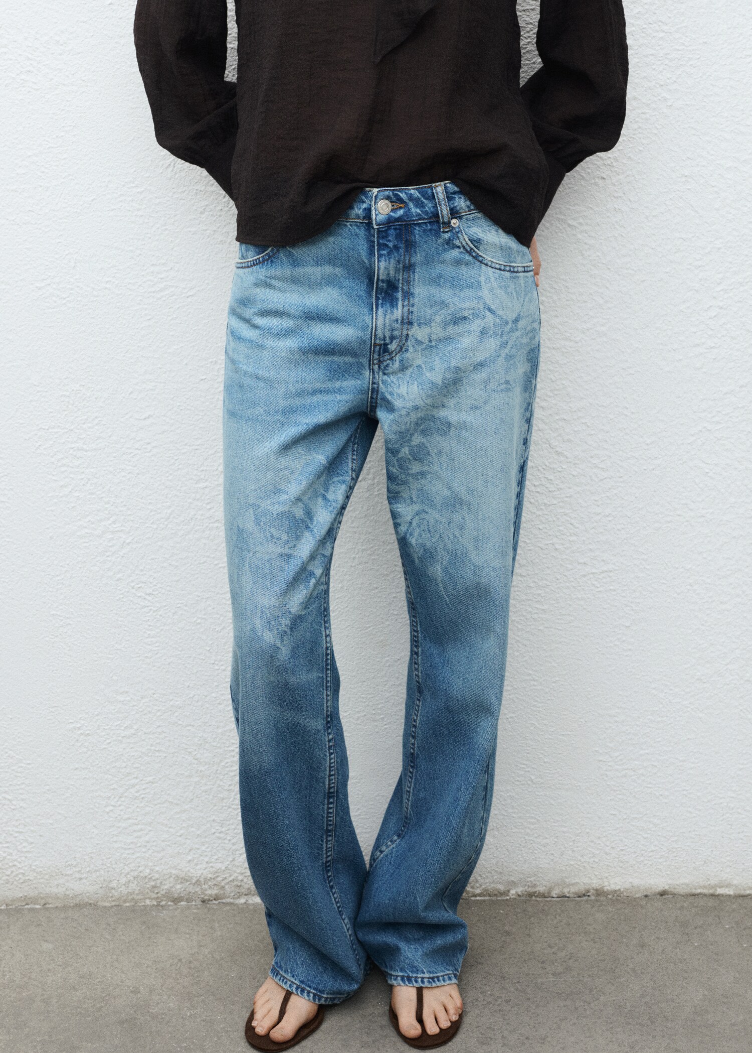 Straight-leg jeans with floral pattern - Medium plane