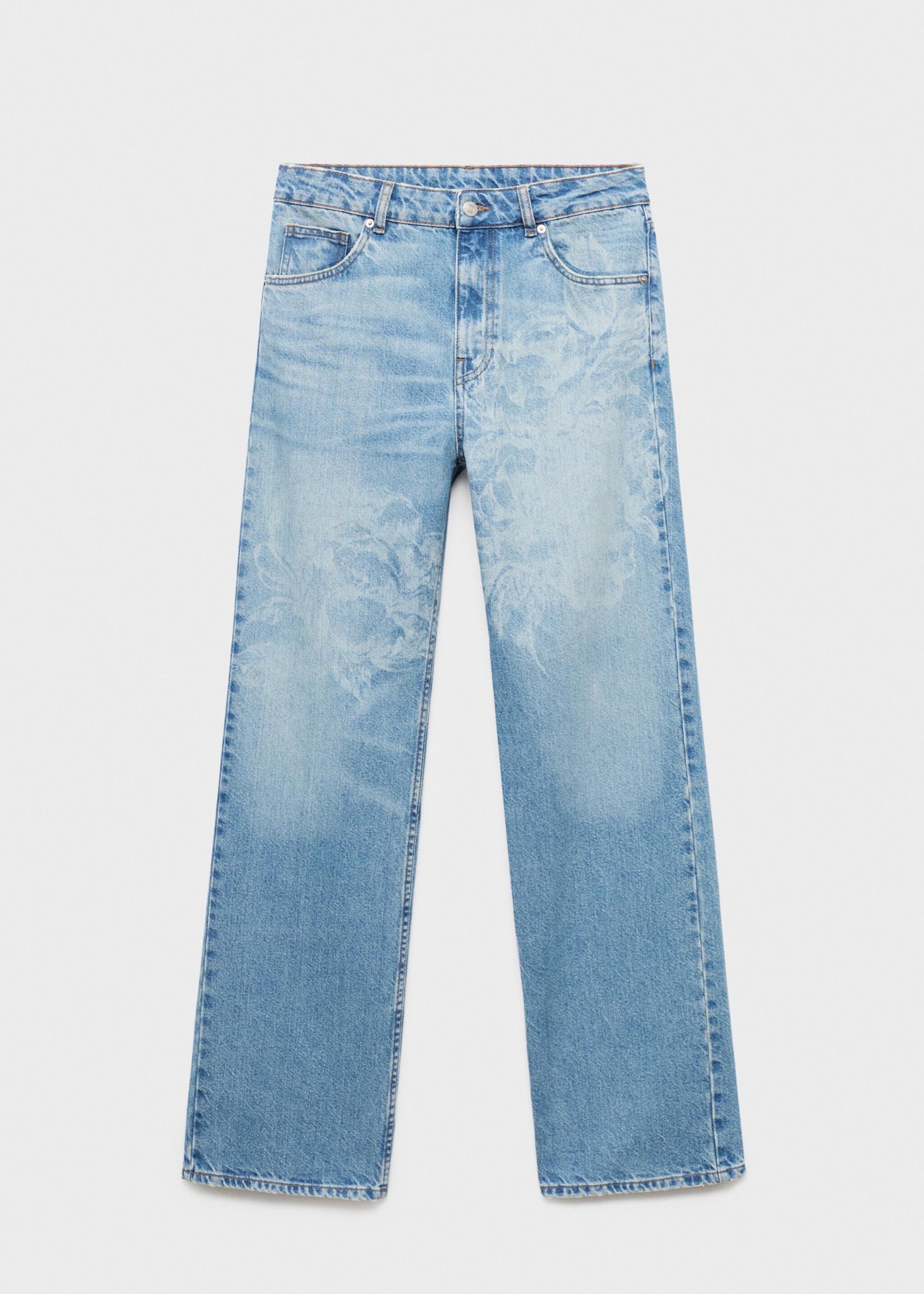 Straight-leg jeans with floral pattern - Article without model, Medium Blue. Ref: 17064140-00.