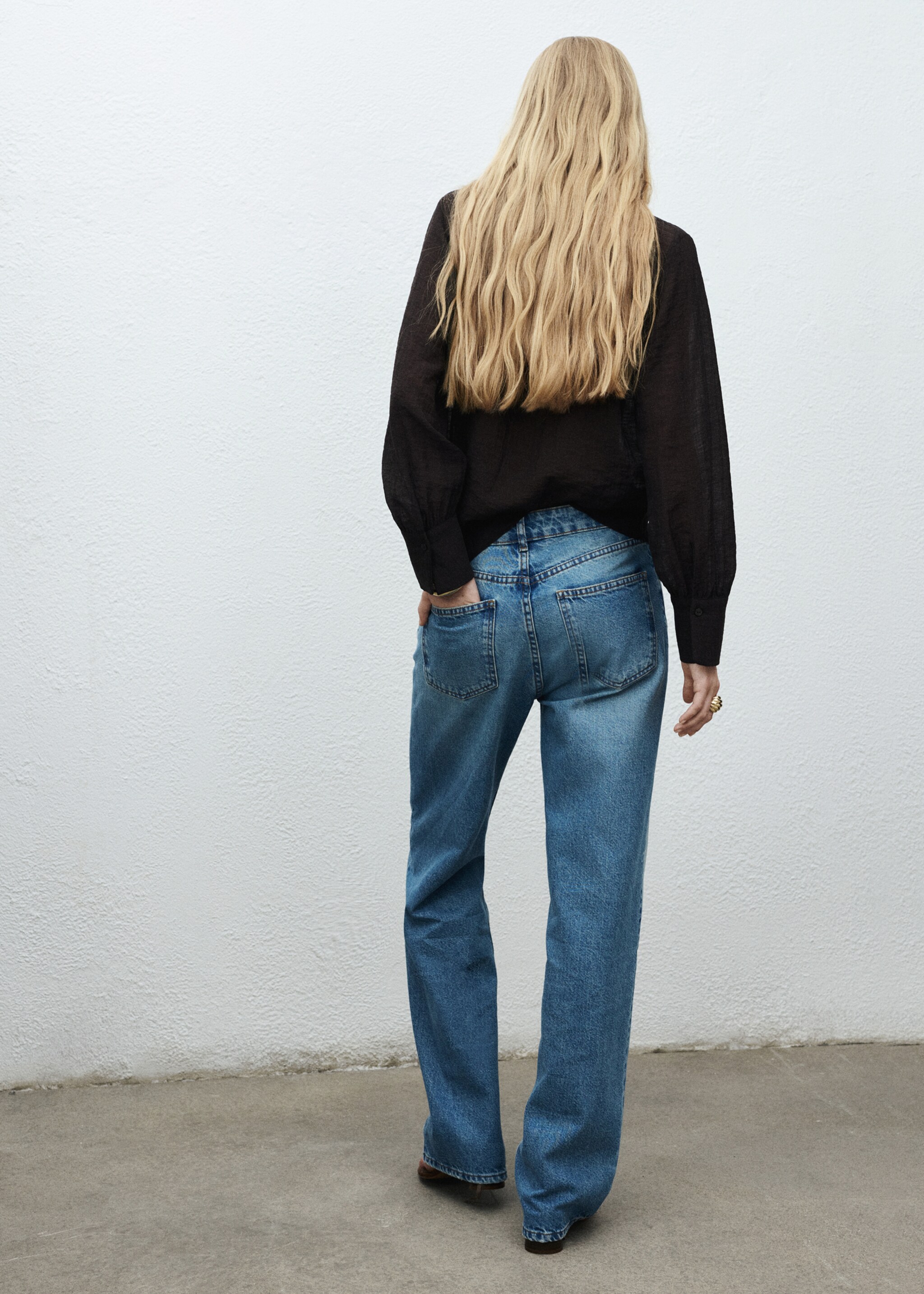 Straight-leg jeans with floral pattern - Reverse of the article, Medium Blue. Ref: 17064140-00.