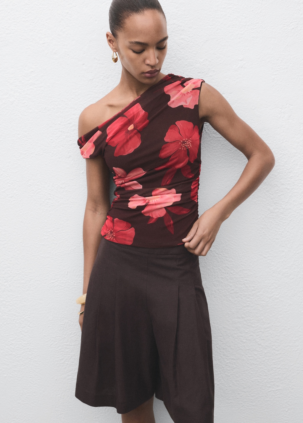 Floral asymmetrical top