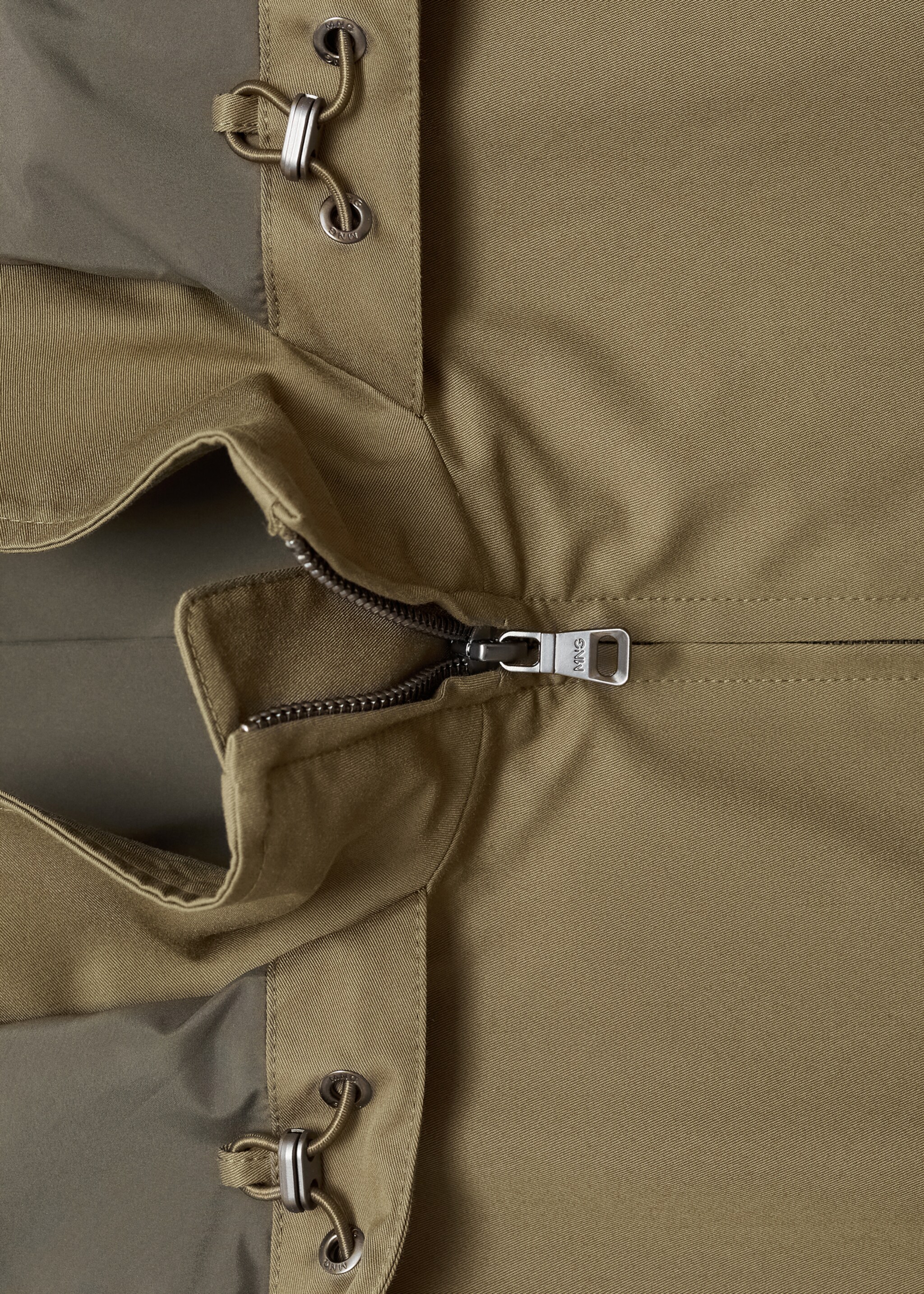 Water-repellent hooded parka - Details of the article 0, Khaki. Ref: 17064406-00.