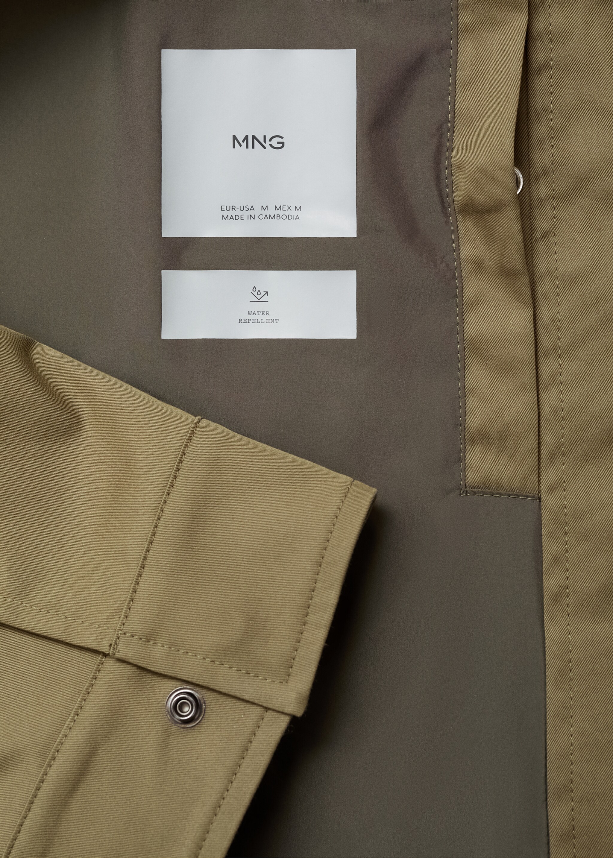 Water-repellent hooded parka - Details of the article 8, Khaki. Ref: 17064406-00.