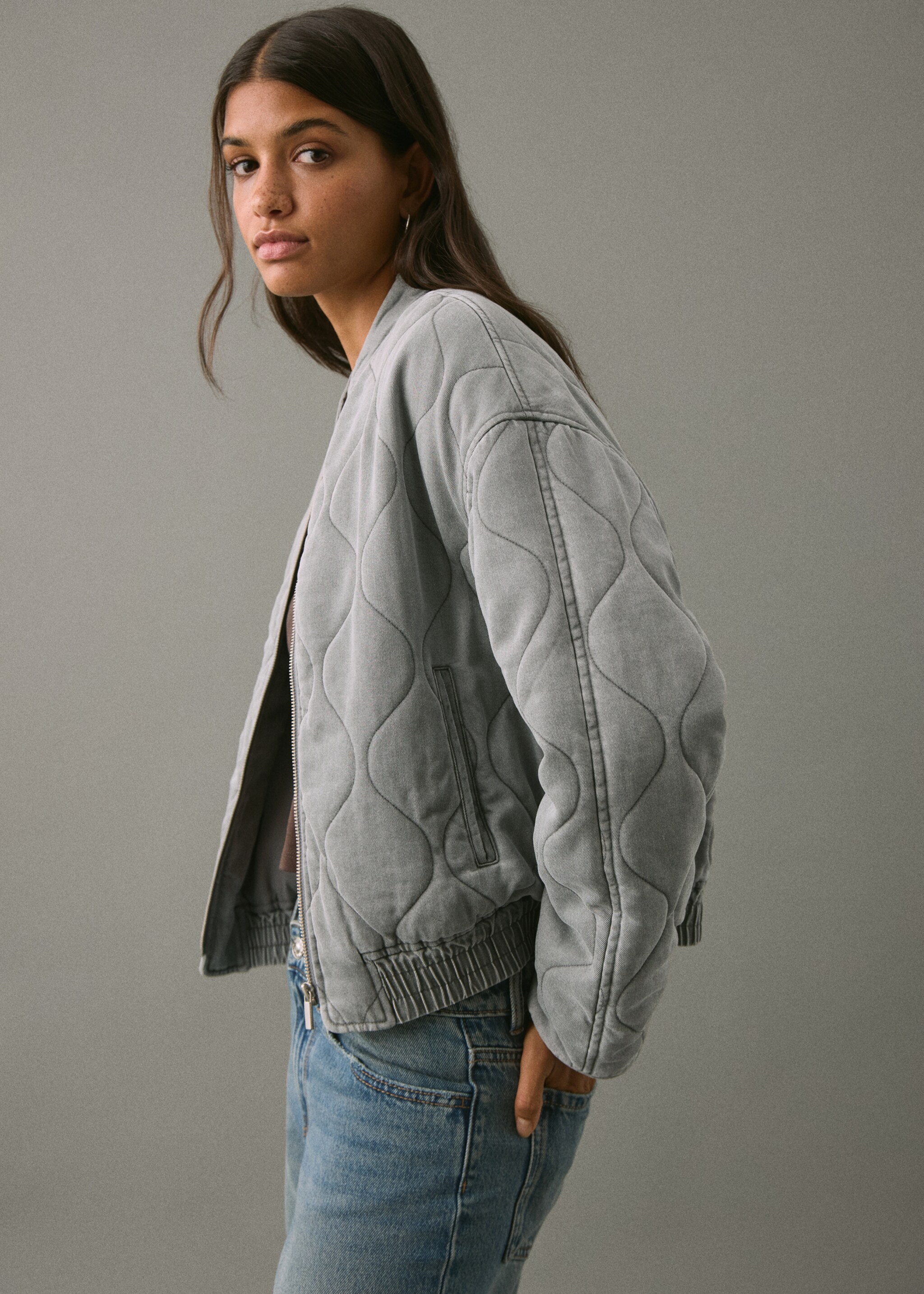 Quilted denim jacket - Medium plane, Grey. Ref: 17064409-00.