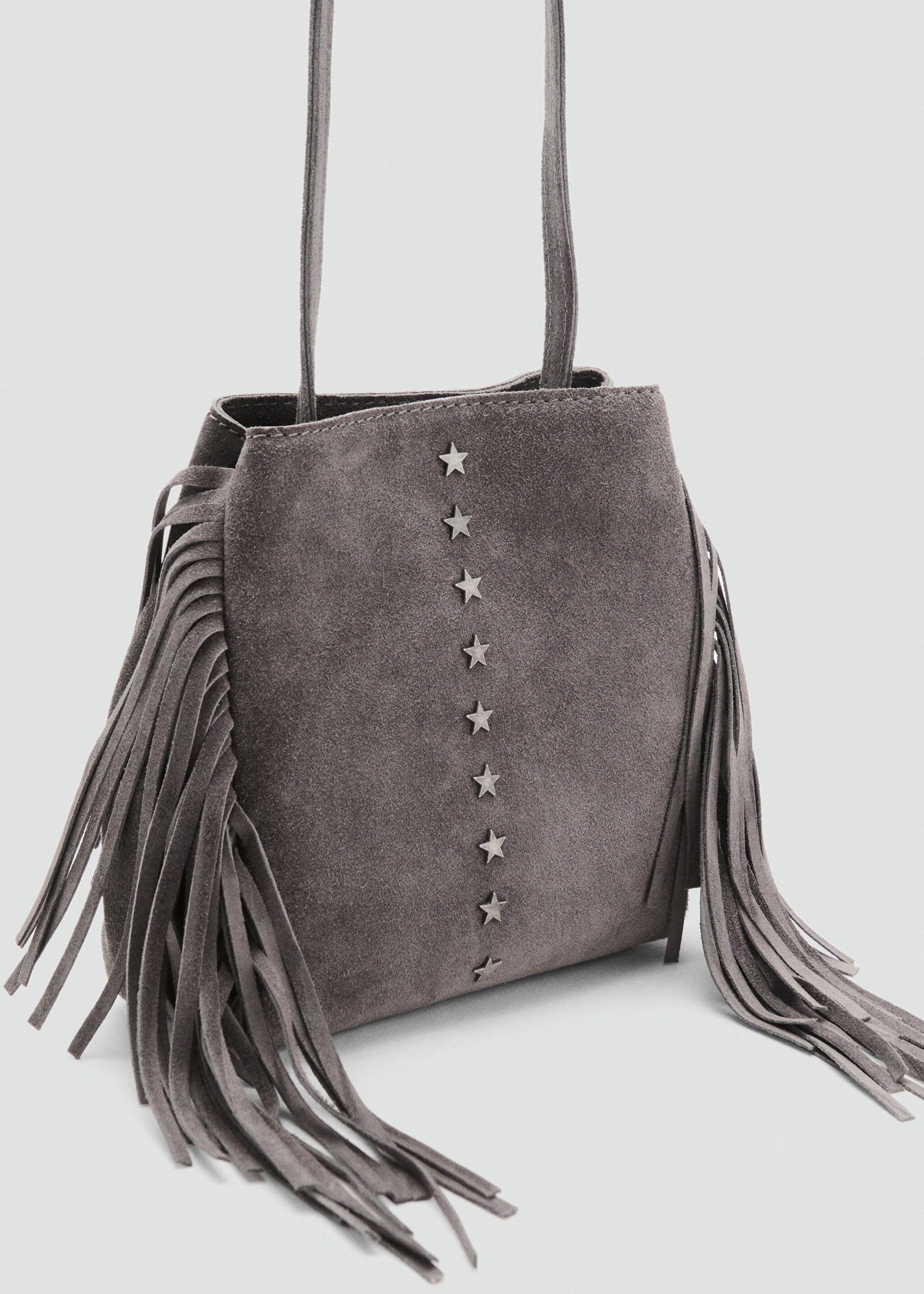 Leather bucket bag with fringes - Medium plane