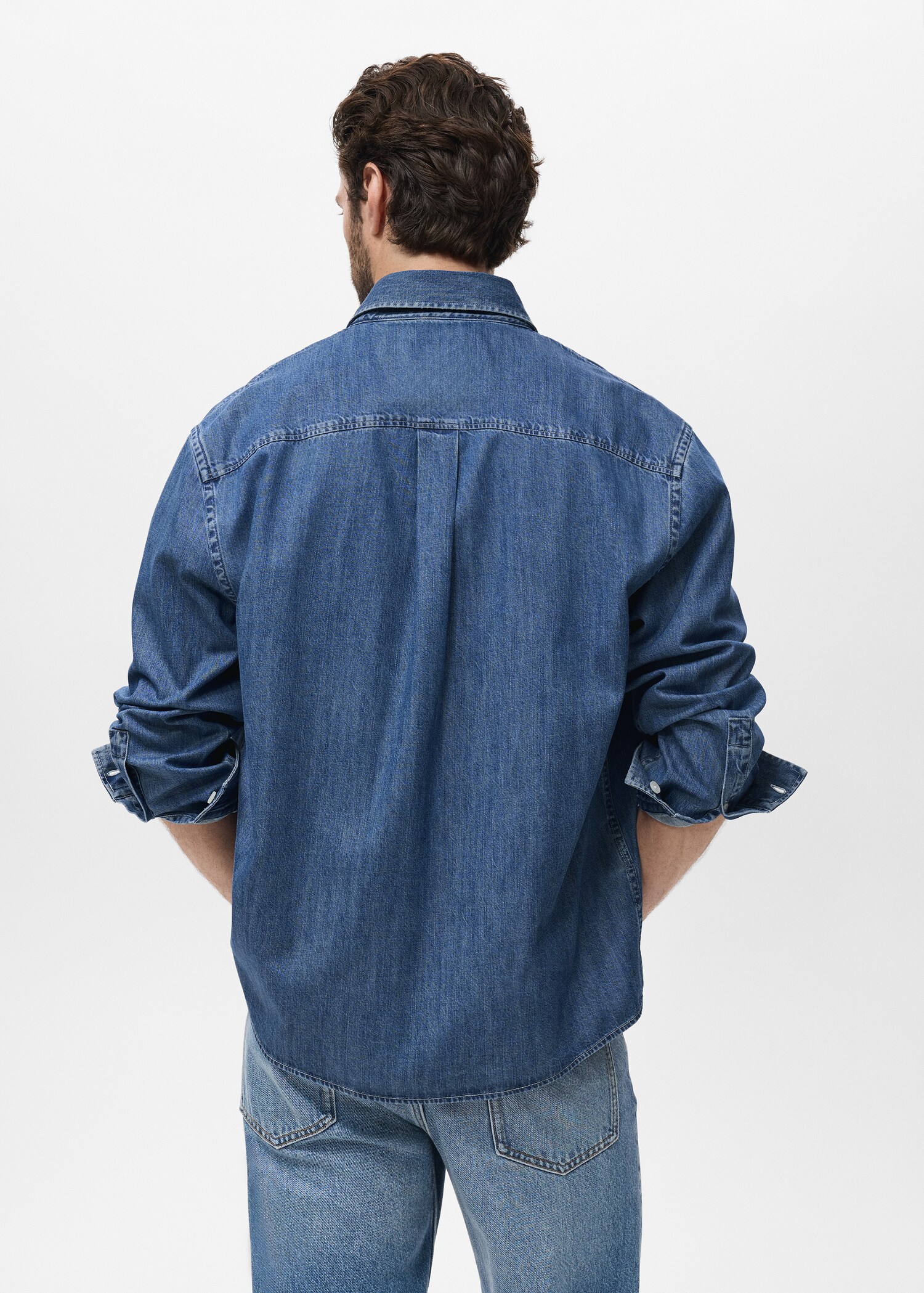 Denim overshirt with pocket - Reverse of the article