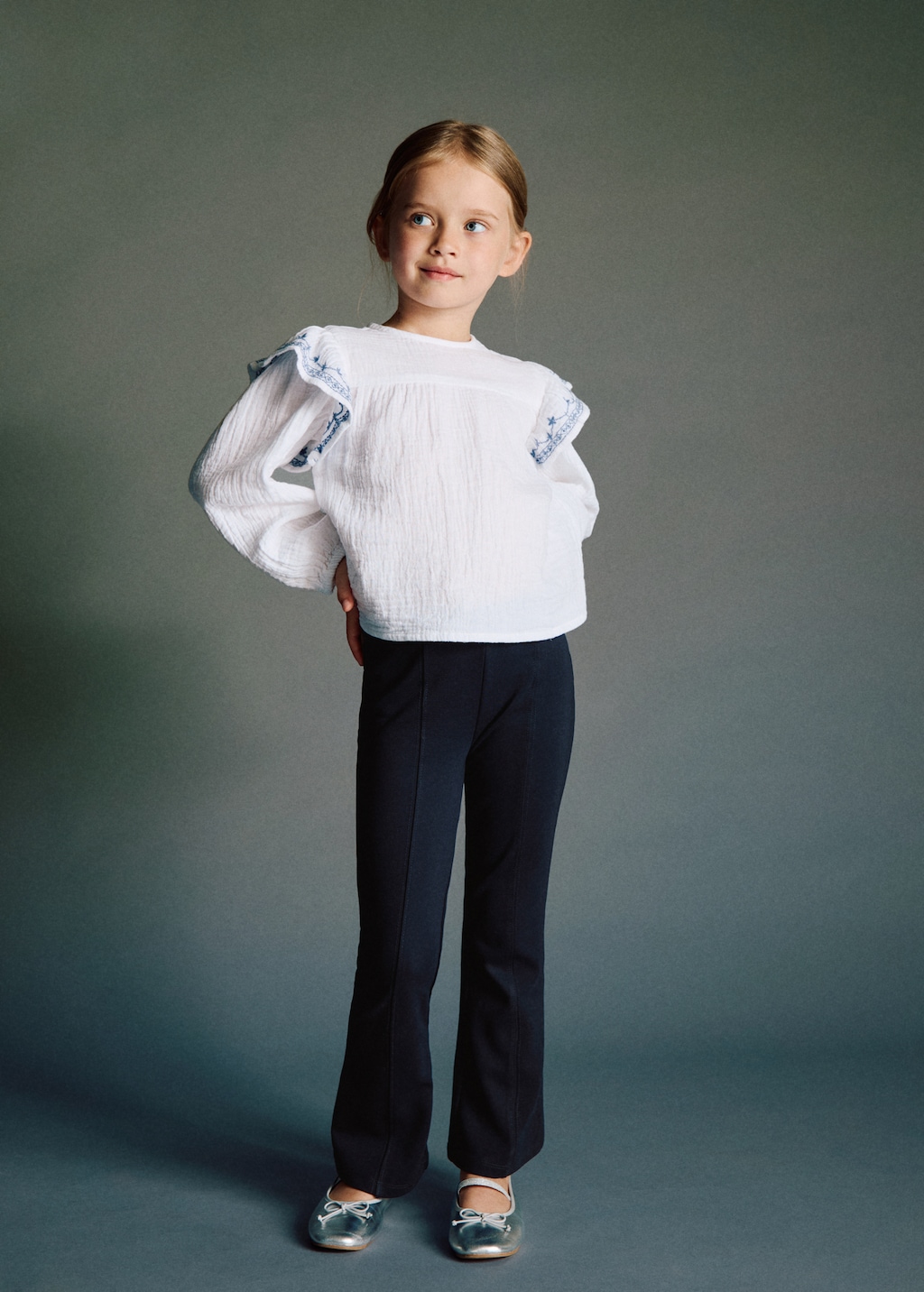 Ruffled embroidered blouse