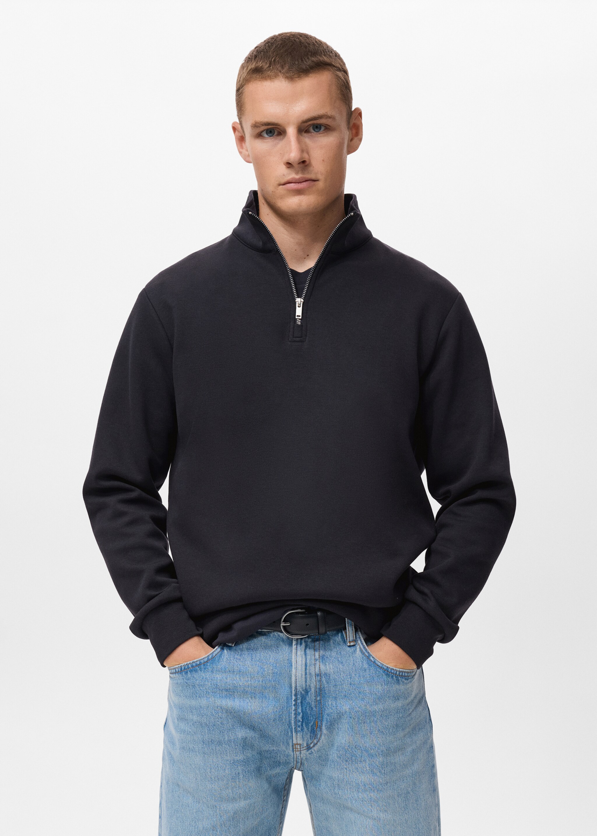 Regular-fit cotton sweatshirt with zipper - Medium plane
