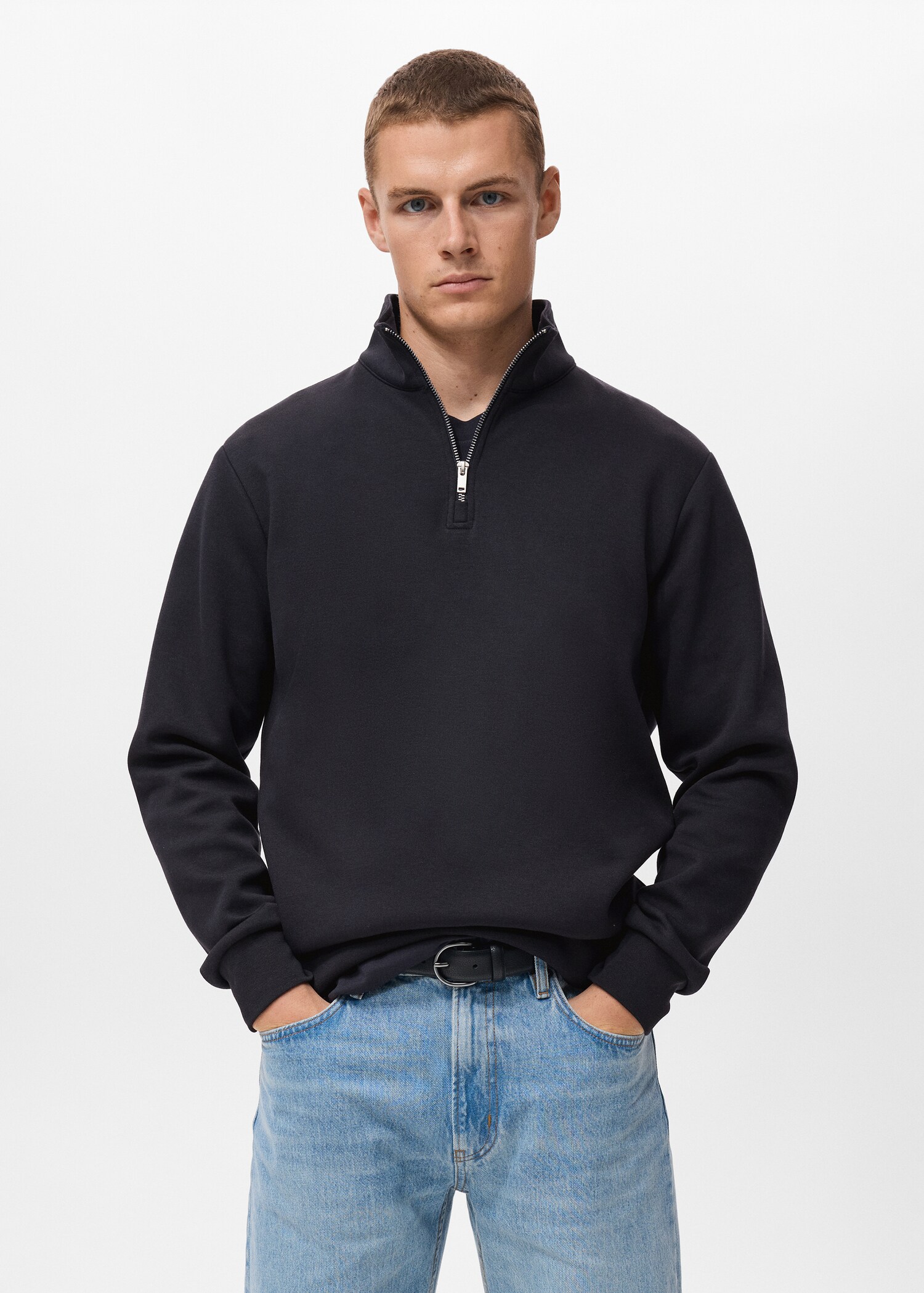 Regular-fit cotton sweatshirt with zip - Medium plane