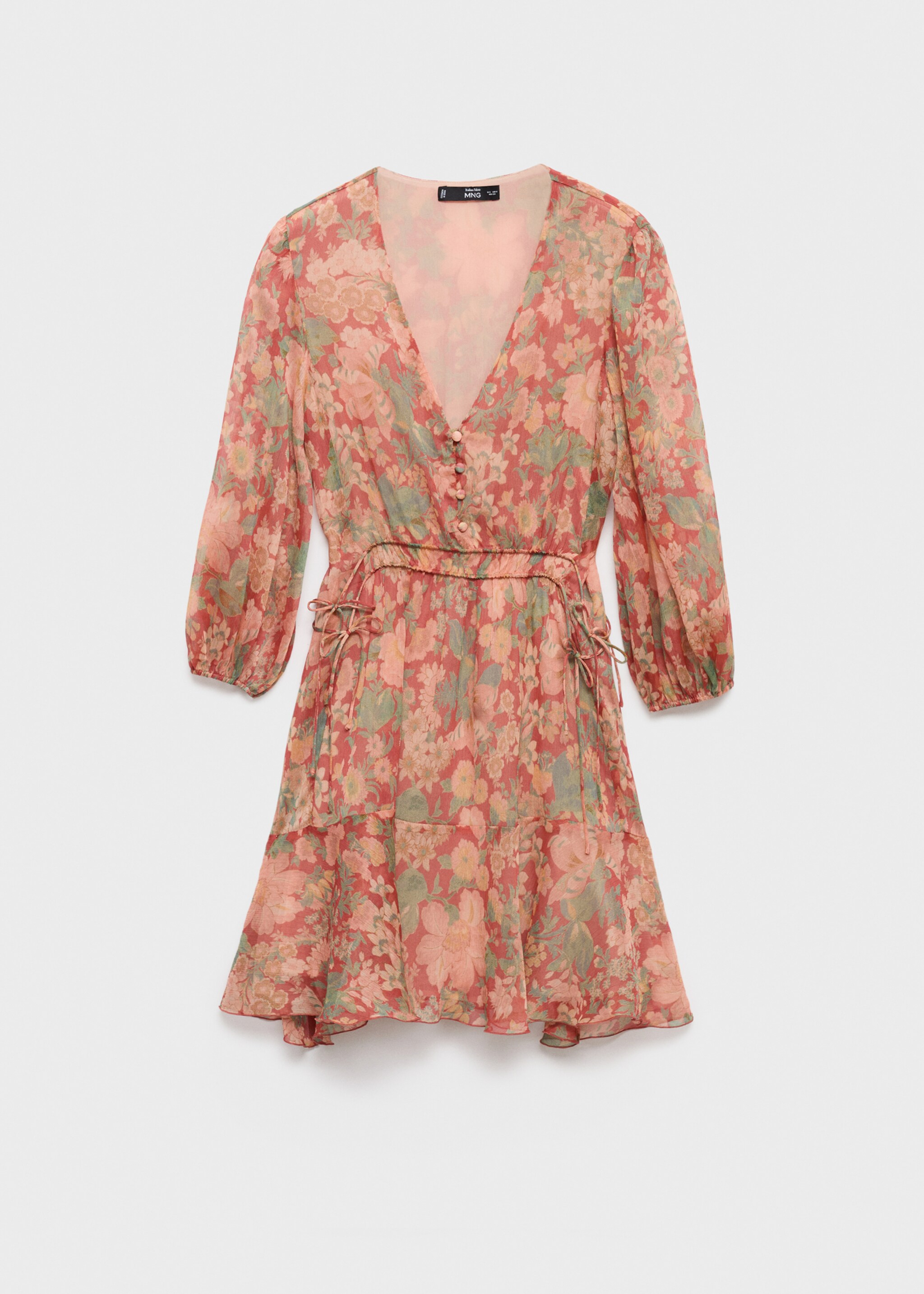 Floral puff-sleeve dress - Article without model, Maroon. Ref: 17064447-00.
