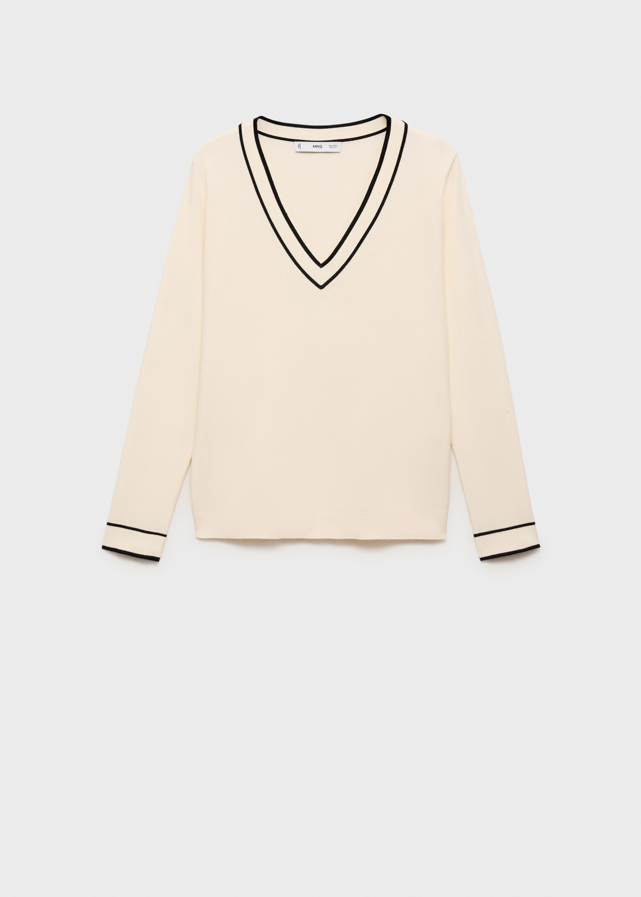 Contrasting V-neck sweater - Article without model, Ecru. Ref: 17064779-00.