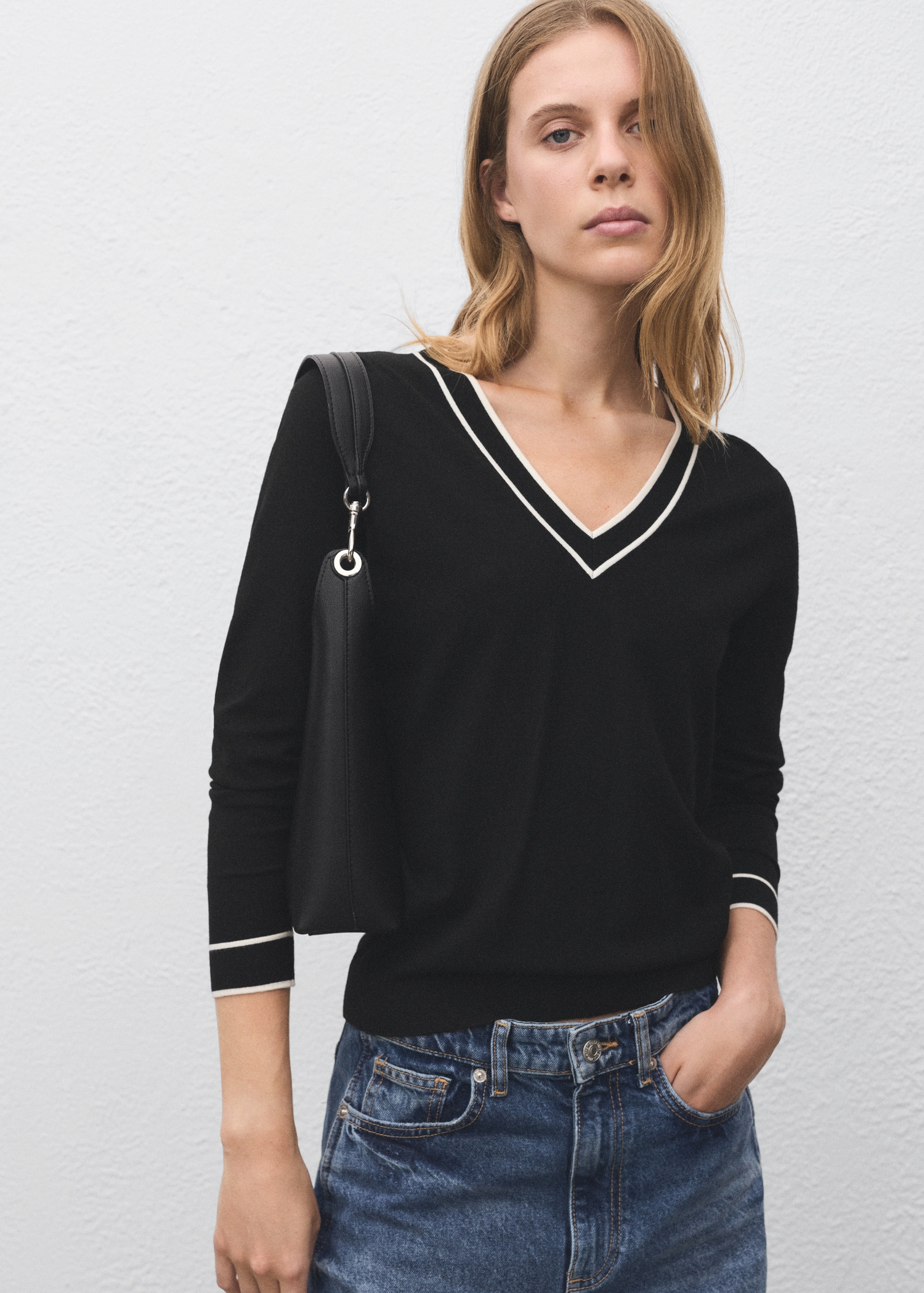Jeans Womens Black V Neck Jumper Buy Black Ribbed V-Neck Jumper