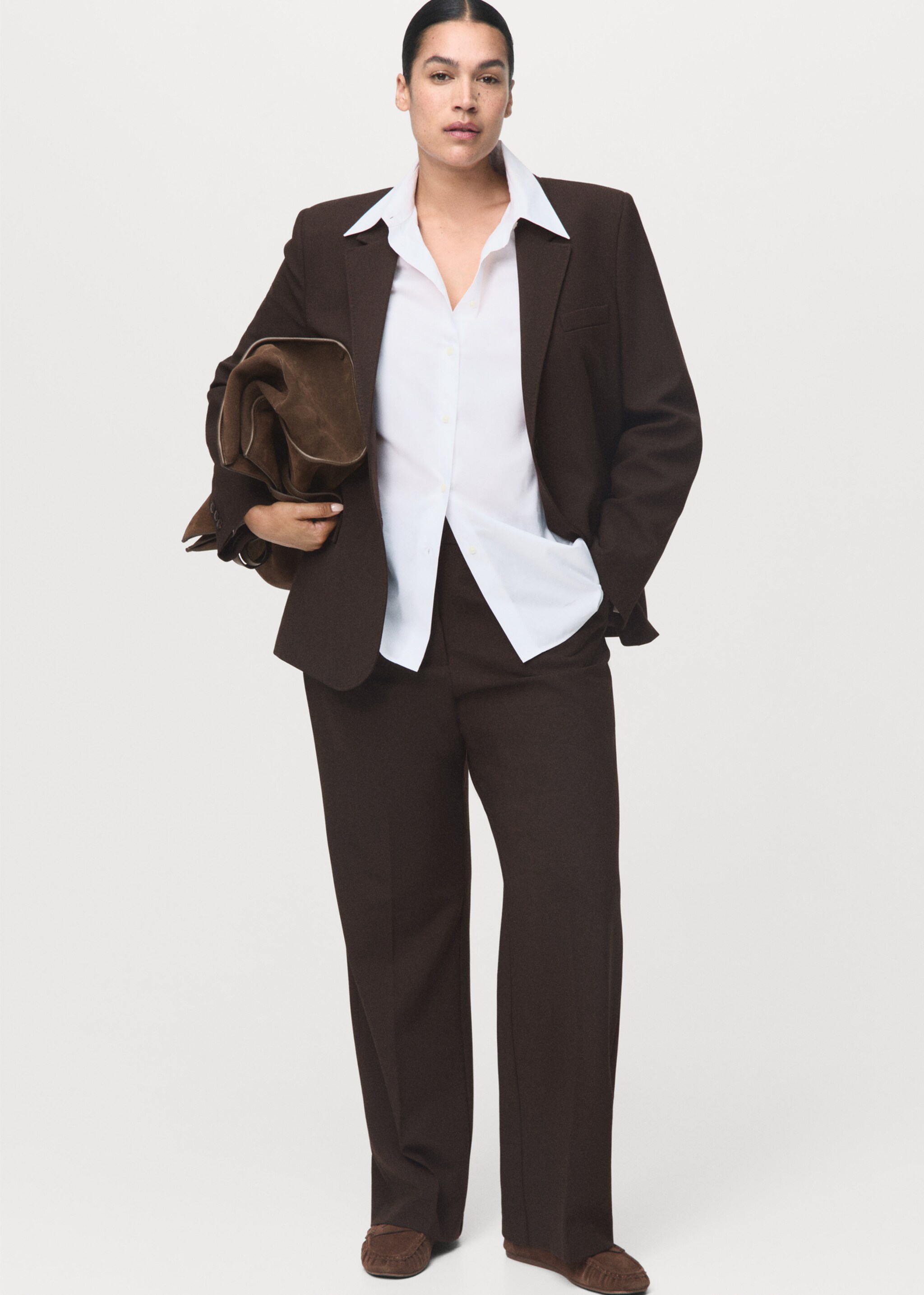 Straight-fit suit jacket - Details of the article 3, Chocolate. Ref: 17064786-00.