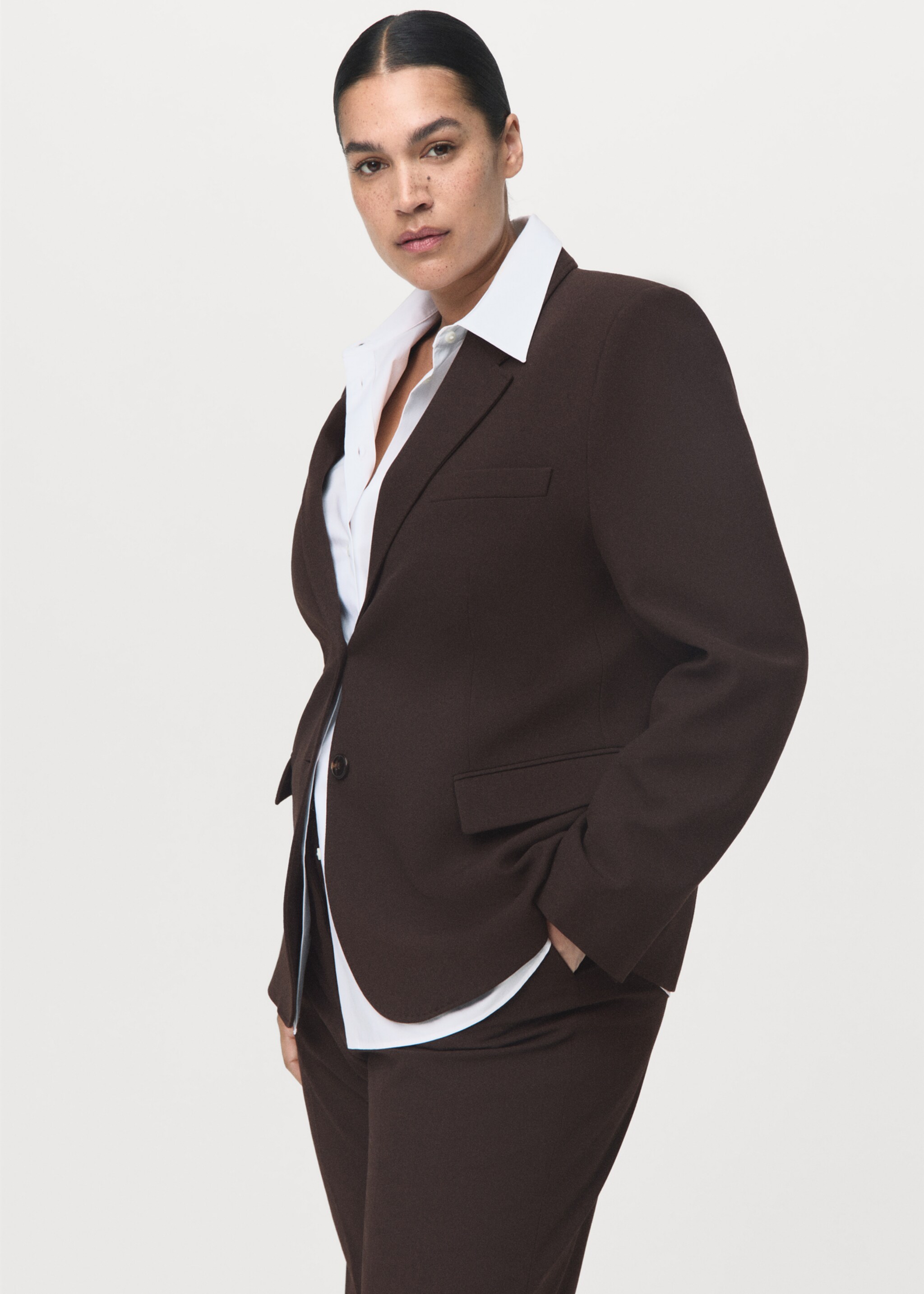 Straight-fit suit jacket - Details of the article 5, Chocolate. Ref: 17064786-00.