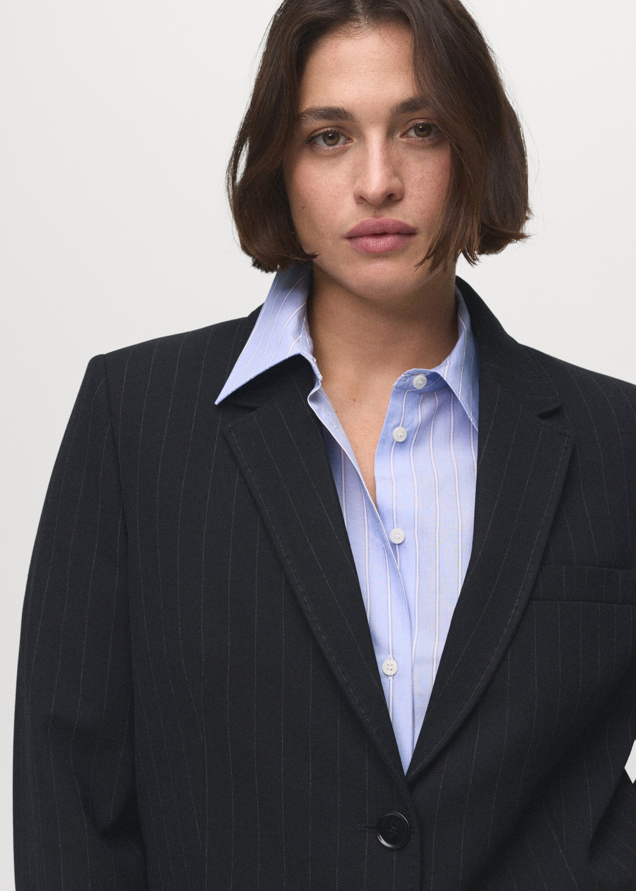 Straight-fit suit jacket - Details of the article 4, Navy. Ref: 17064786-00.