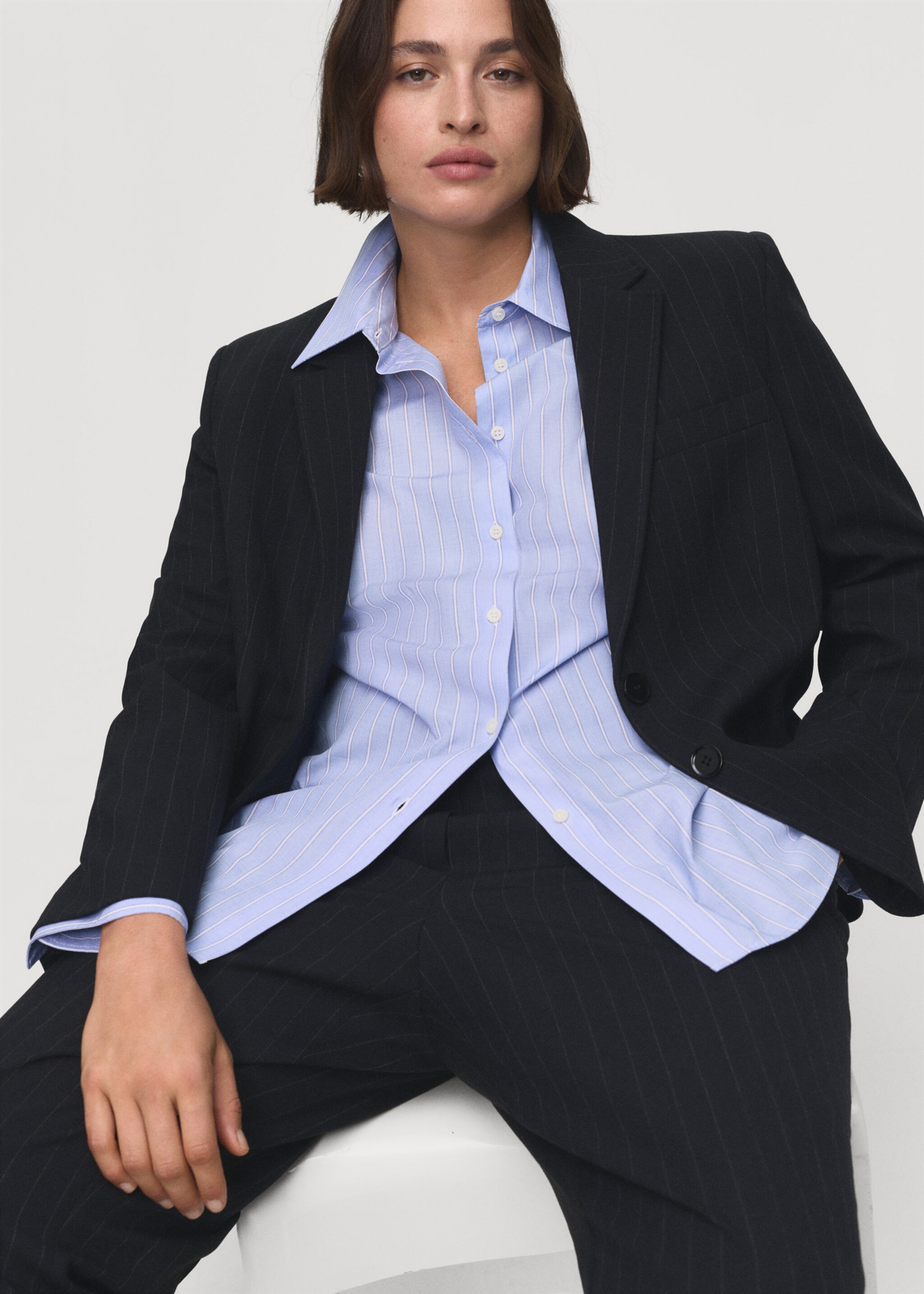 Straight-fit suit jacket - Details of the article 5, Navy. Ref: 17064786-00.