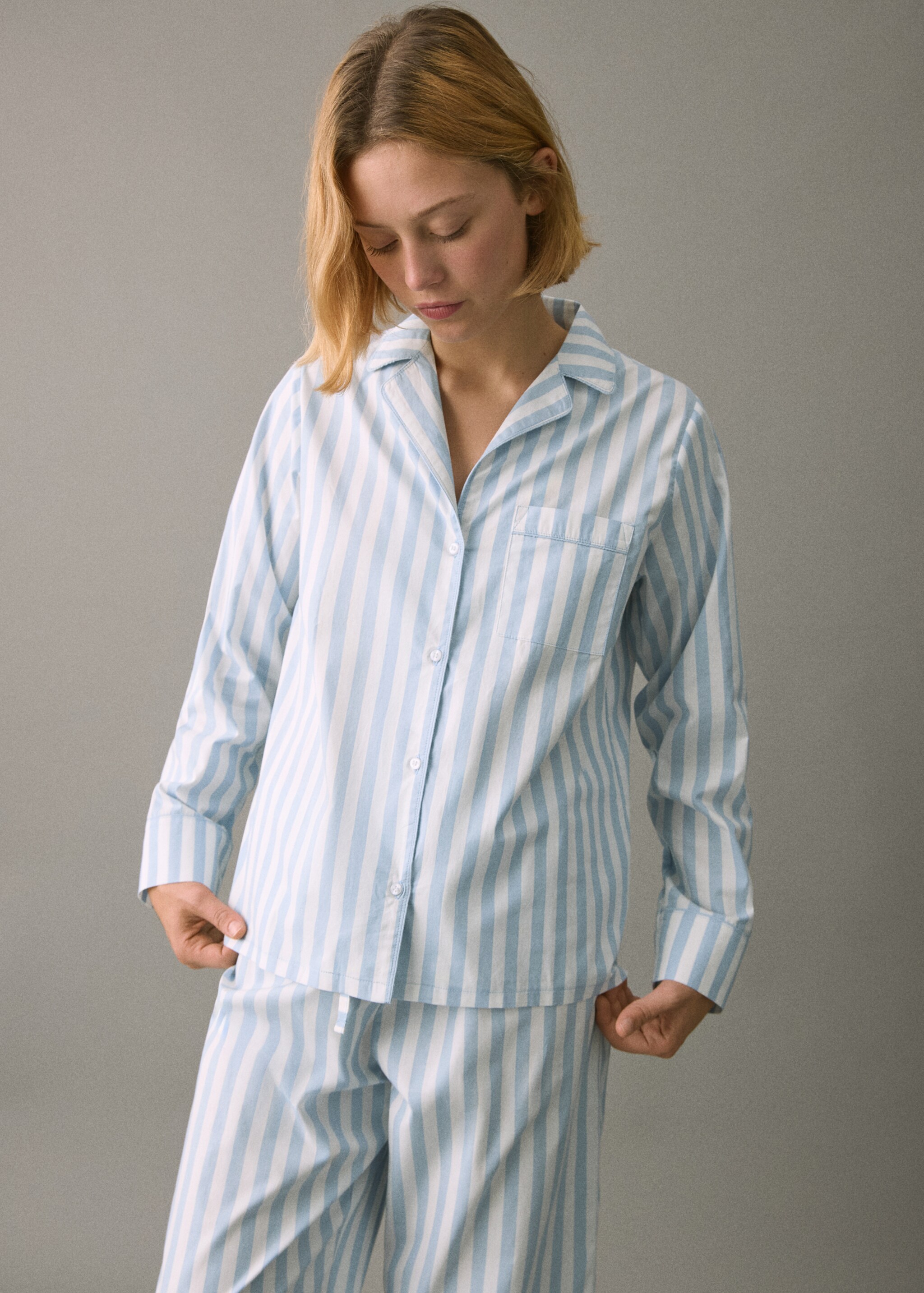 Striped long pyjamas - Medium plane, Sky Blue. Ref: 17064787-00.